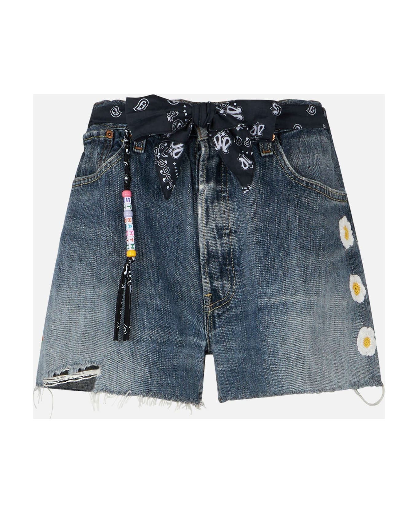 MC2 Saint Barth Woman Upcycled Denim Shorts With Embroidery - RED