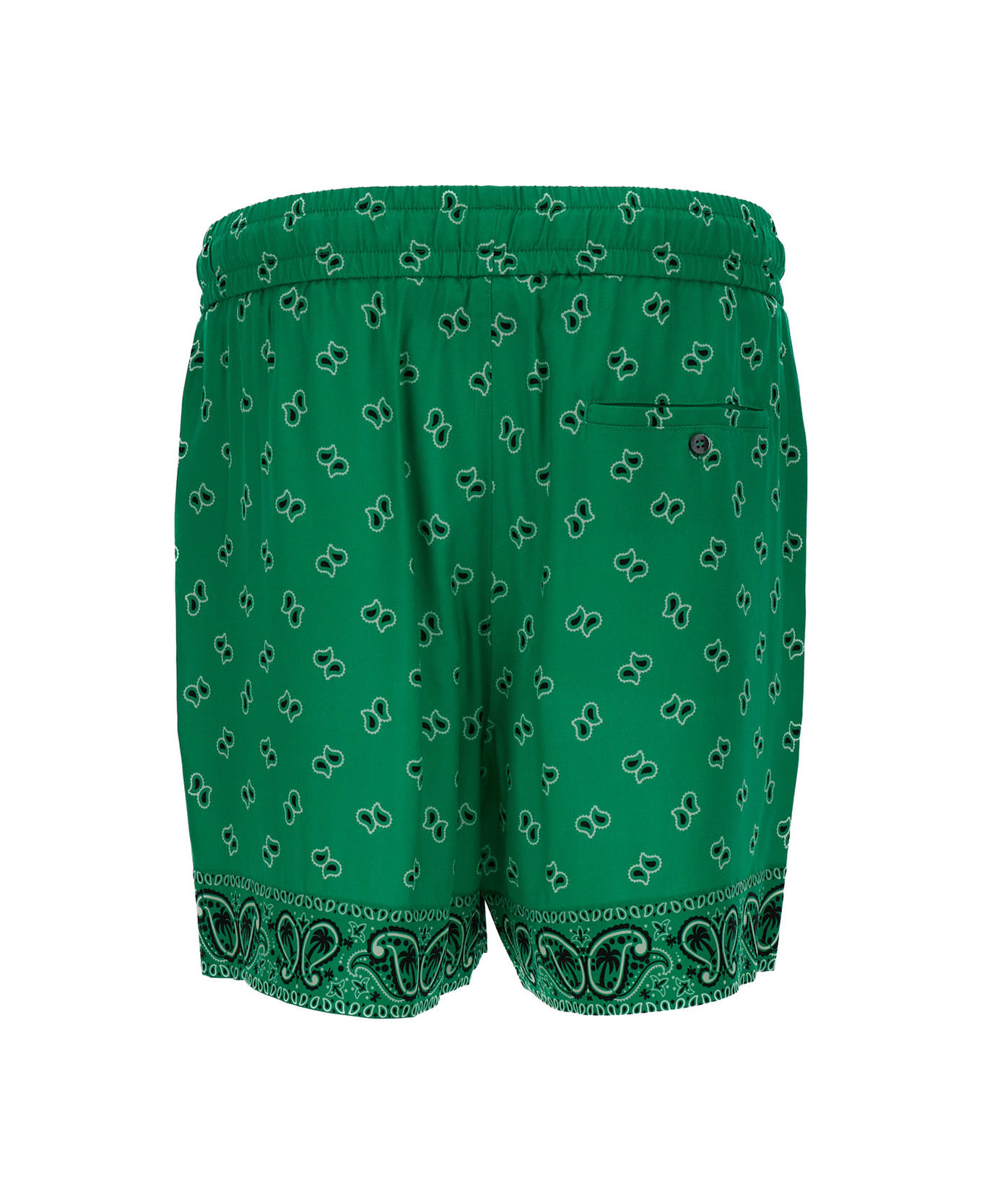 Palm Angels Green Paisley-print Shorts In Viscose Man - Green