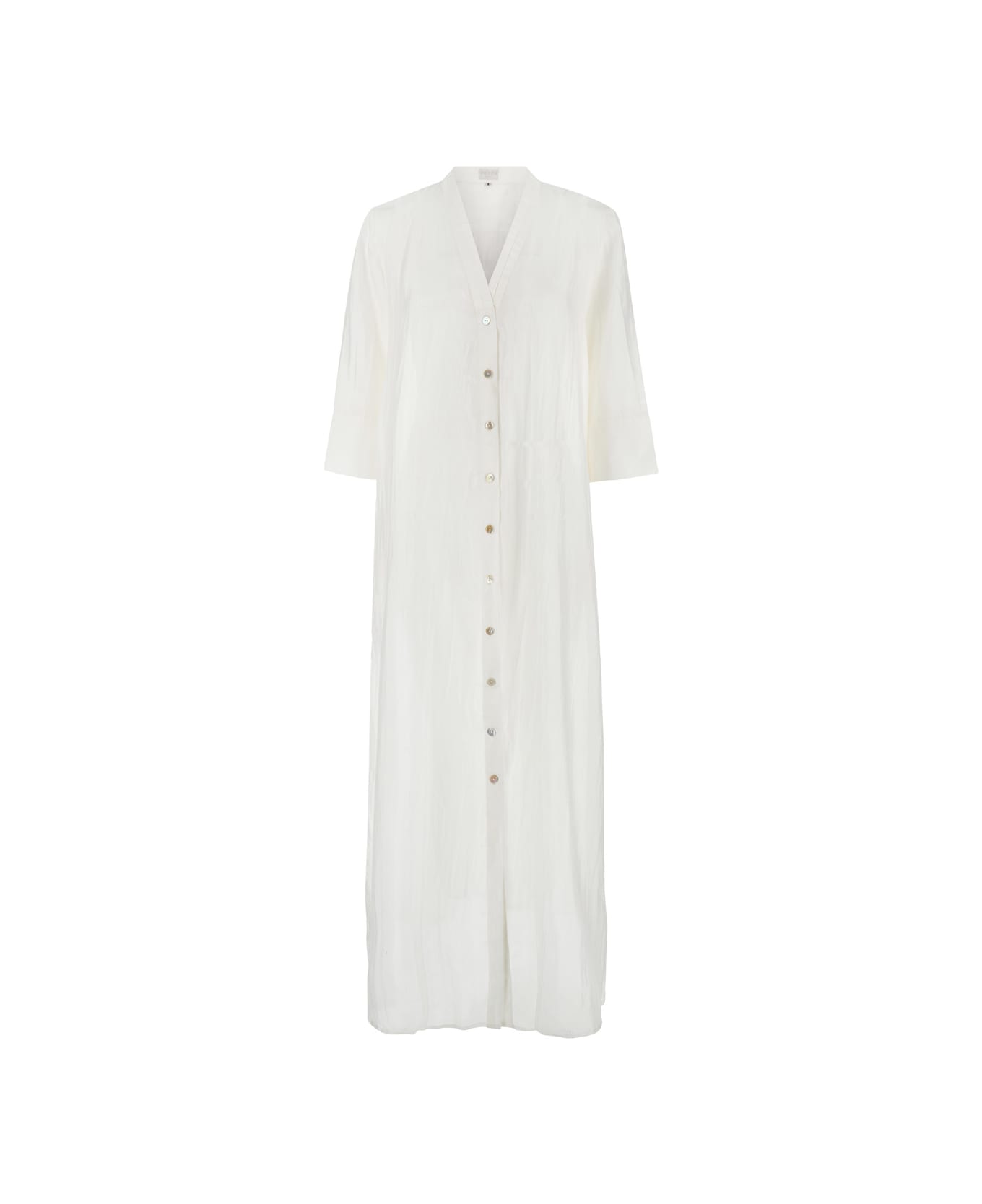 The Rose Ibiza White Long Dress With Buttons In Silk Woman - White