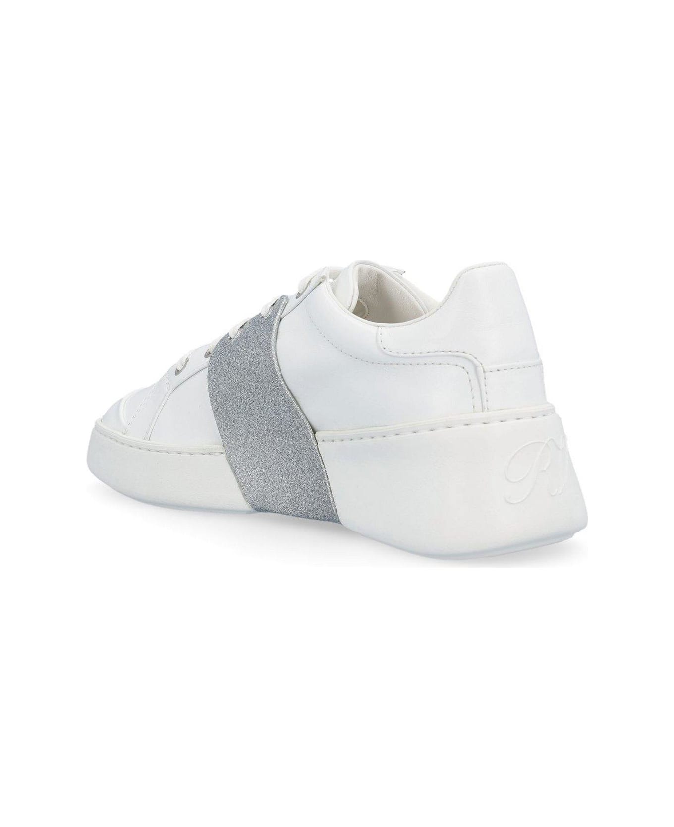 Roger Vivier Viv' Skate Glitter Embellished Buckle Sneakers - White