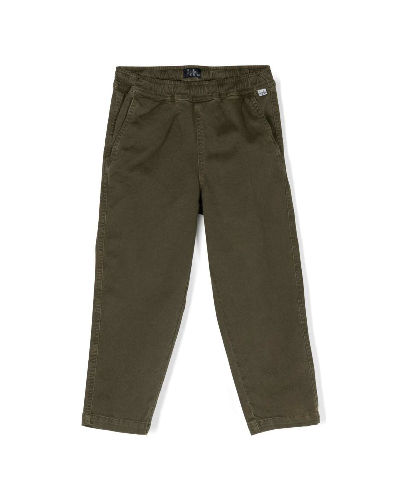 Il Gufo Green Pants With Elastic Waistband In Stretch Cotton Boy - Green ボトムス