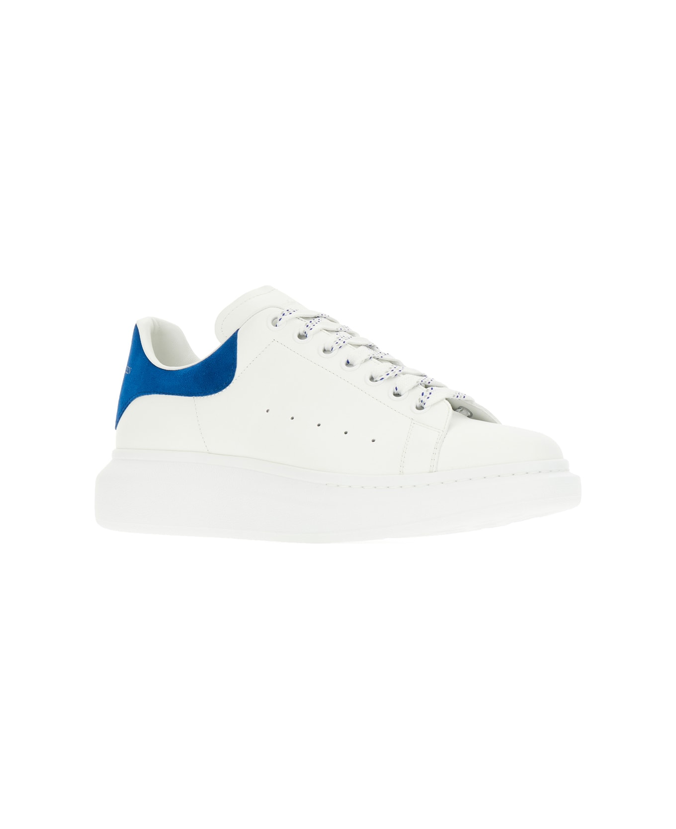 Alexander McQueen White Leather Sneakers With Blue Suede Heel - WHITEPARISBLUE