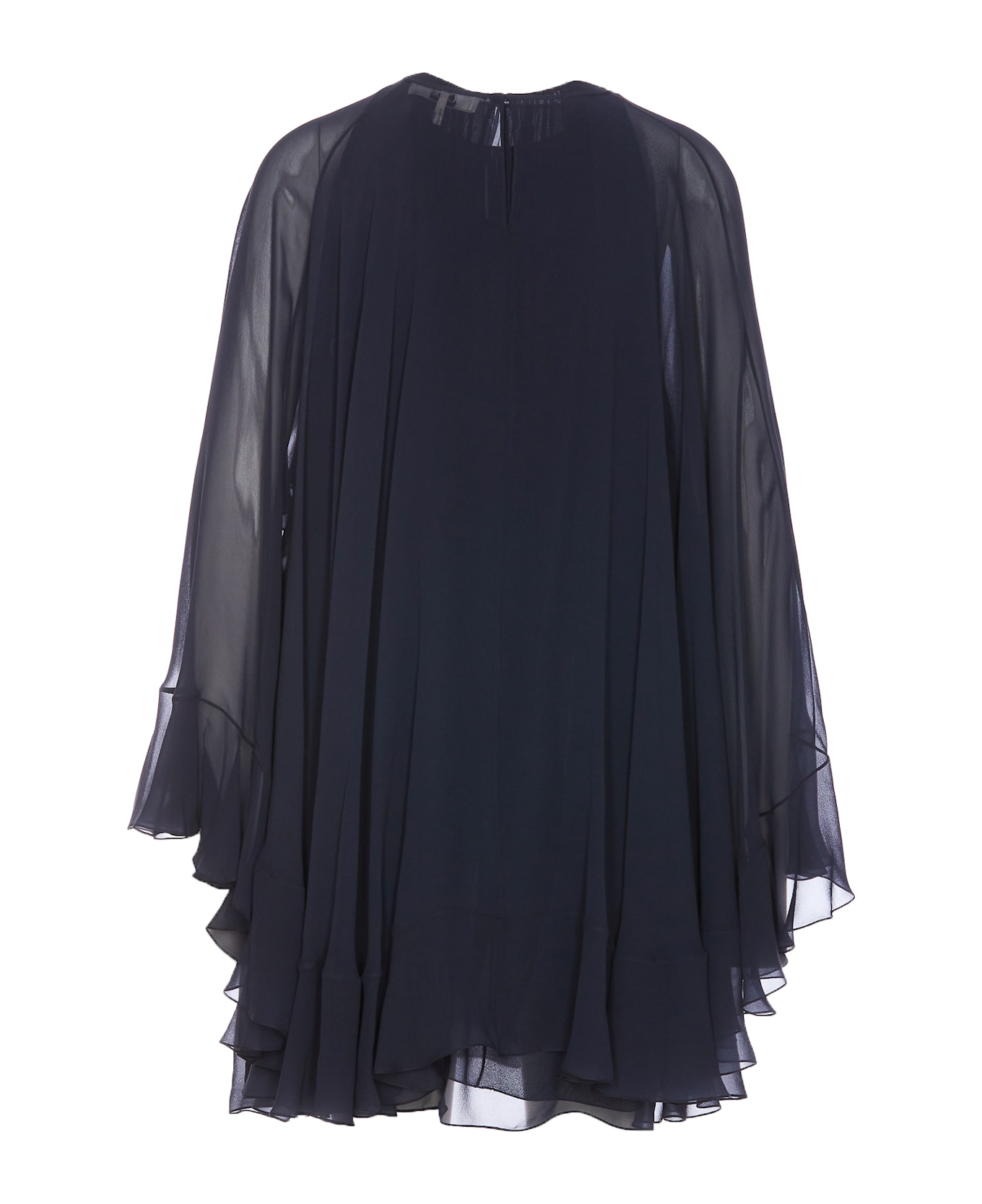 Chloé Mini Dress In Georgette Silk With Cape - Q Graphite Blue