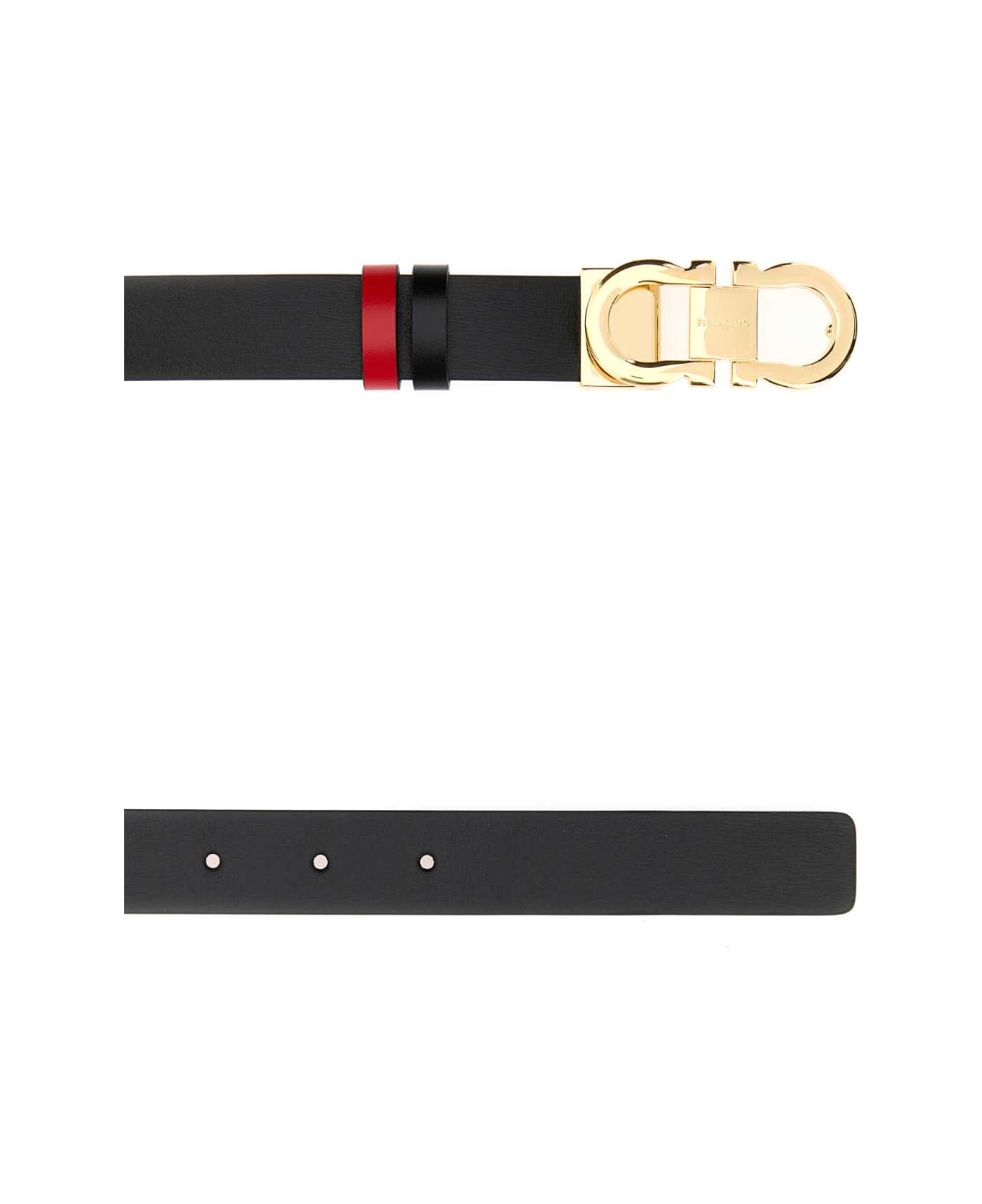 Ferragamo Black Leather Reversible Belt - NERO||FLAMERED