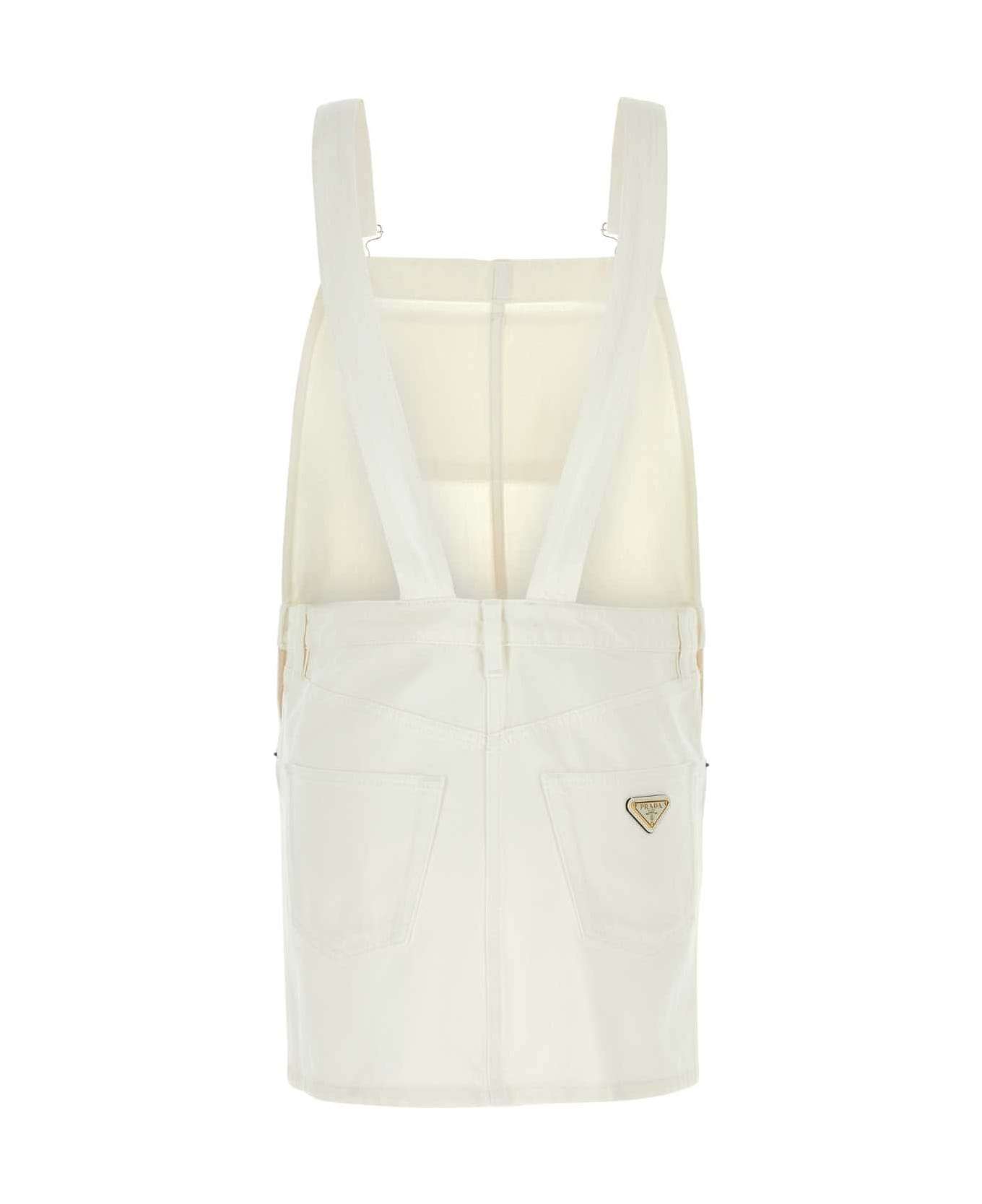 Prada White Denim Dungarees Dress - WHITE