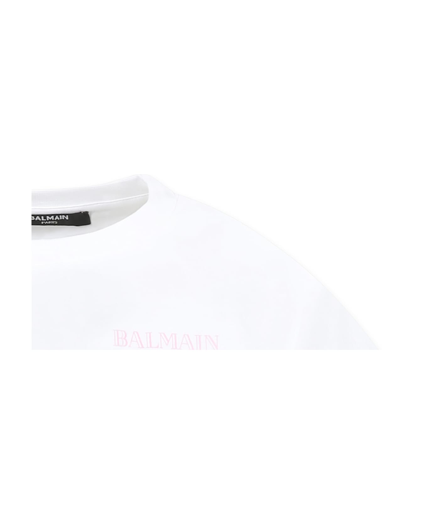 Balmain White Crop T-shirt For Girl With Logo - White