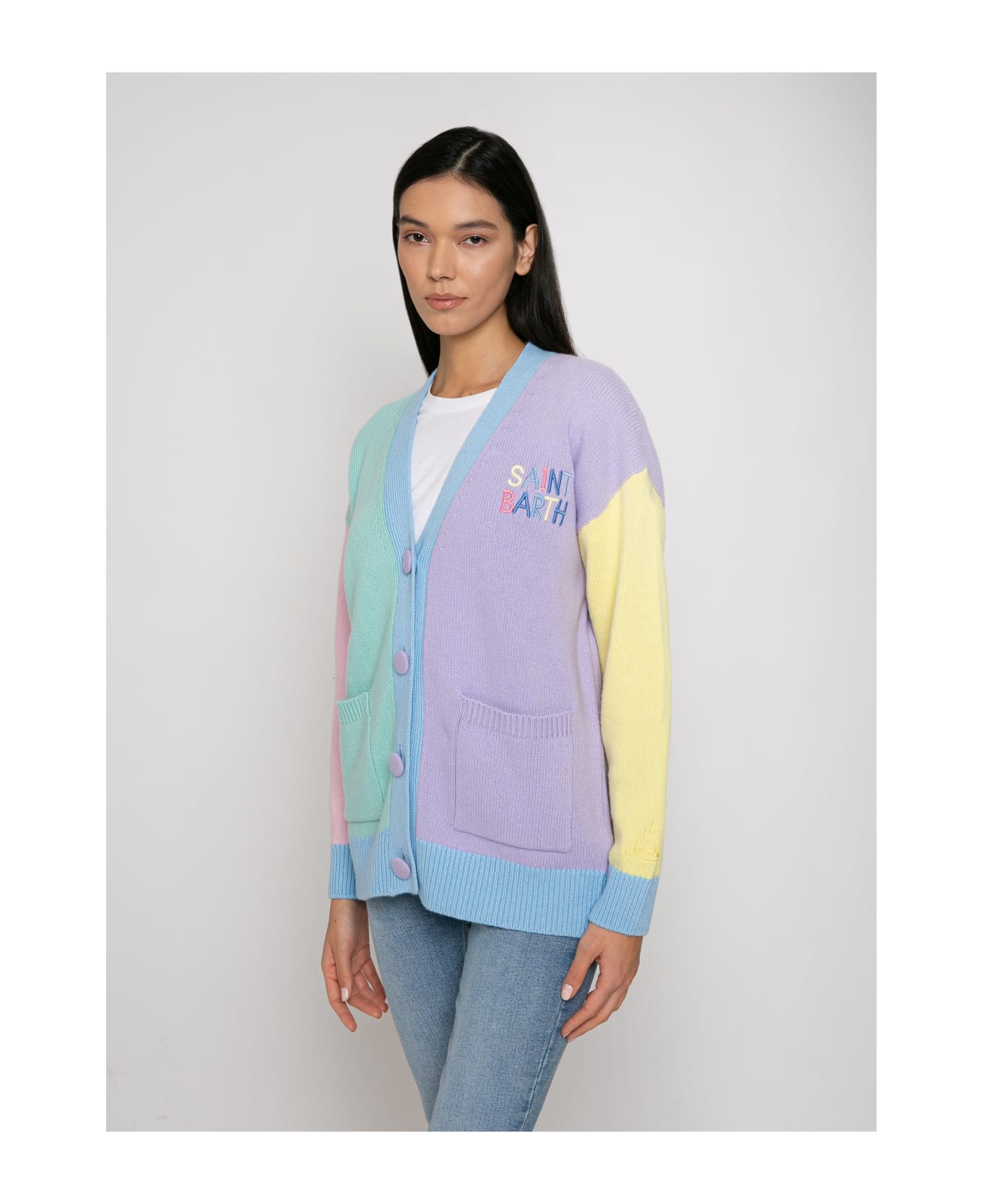 MC2 Saint Barth Woman Cardigan With Pockets And Saint Barth Embroidery - MULTICOLOR