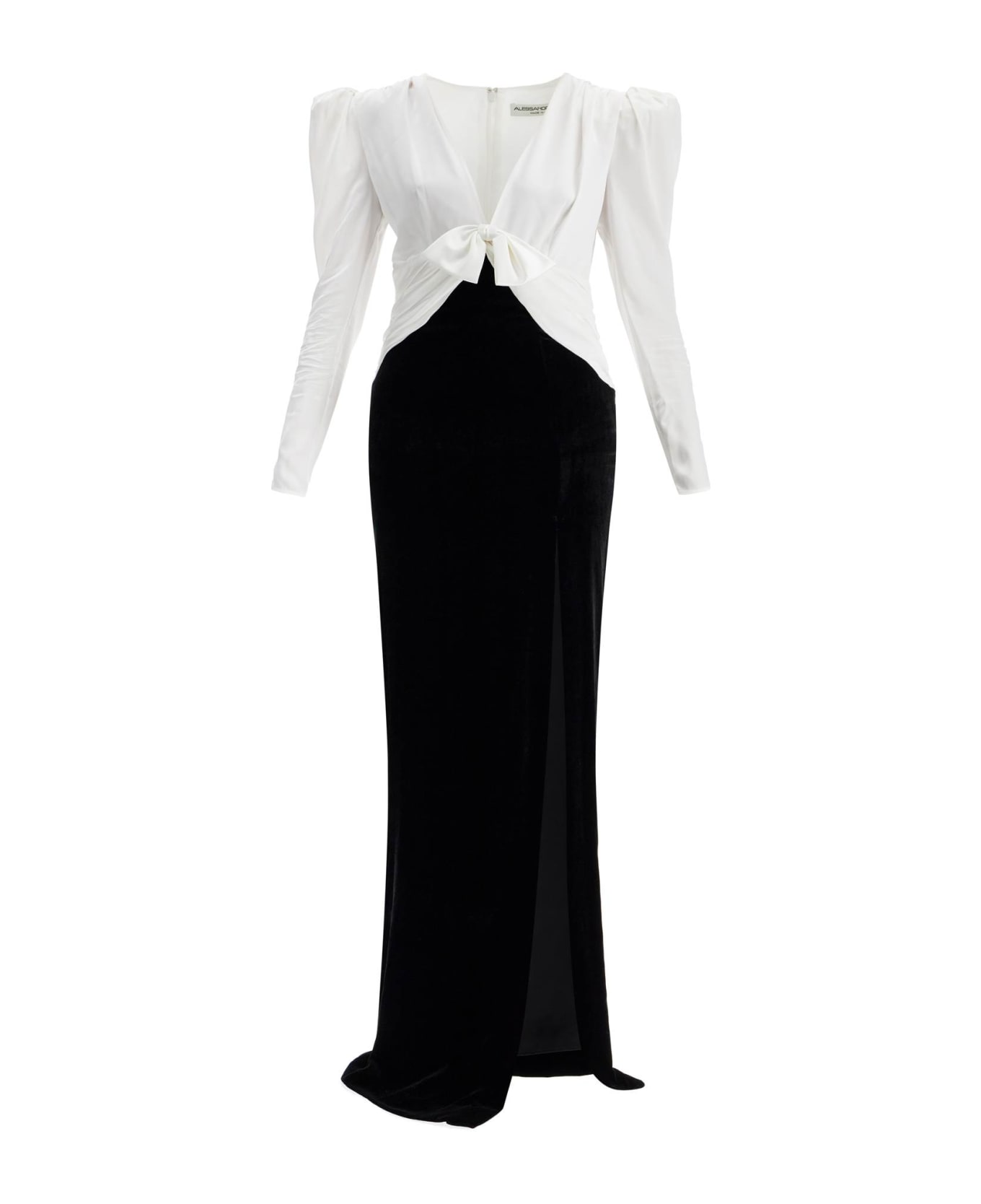 Alessandra Rich Long Bow Dress - BLACK-WHITE (White)