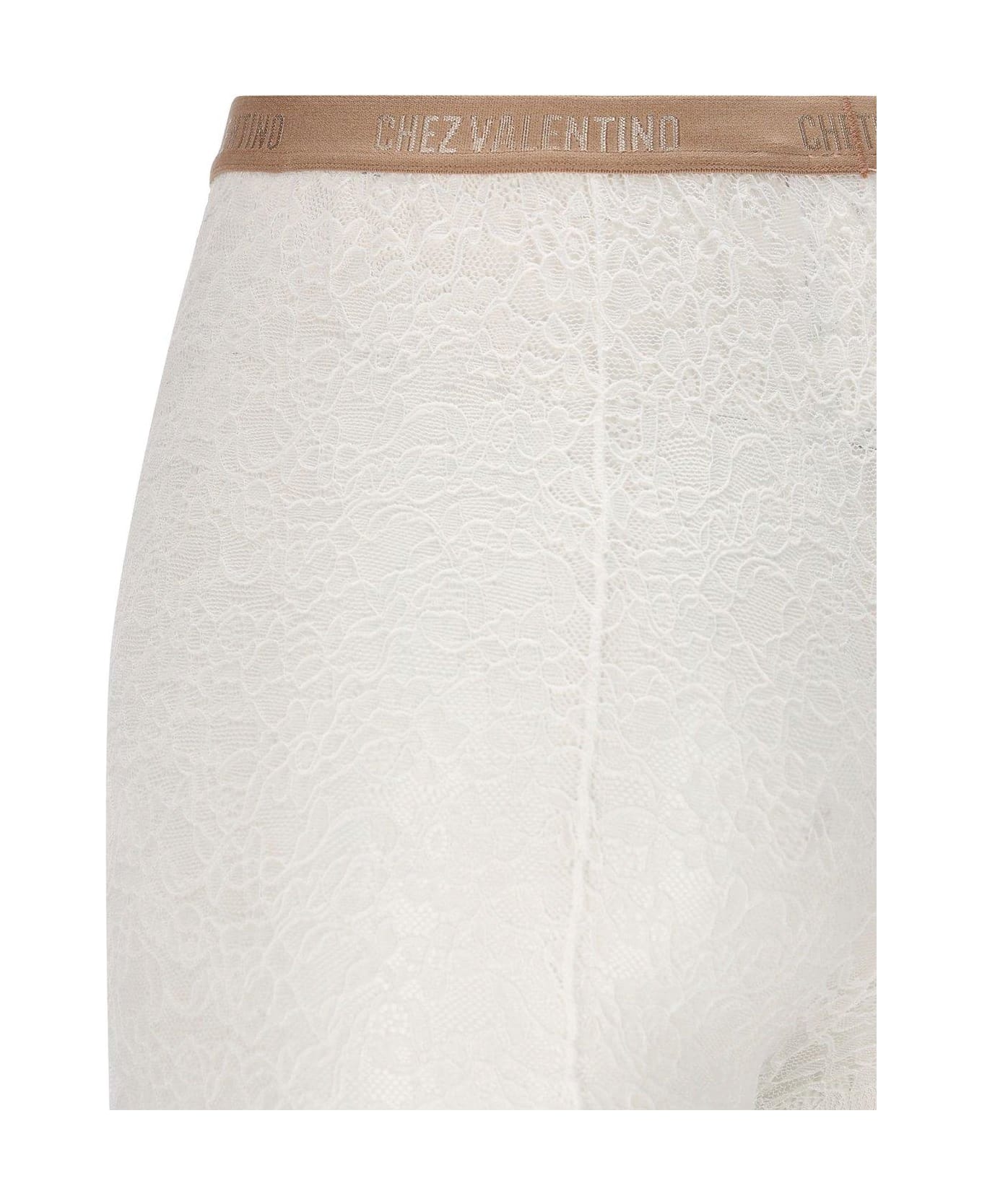 Valentino Garavani Logo Waistband Lace Detailed Tights - Bianco