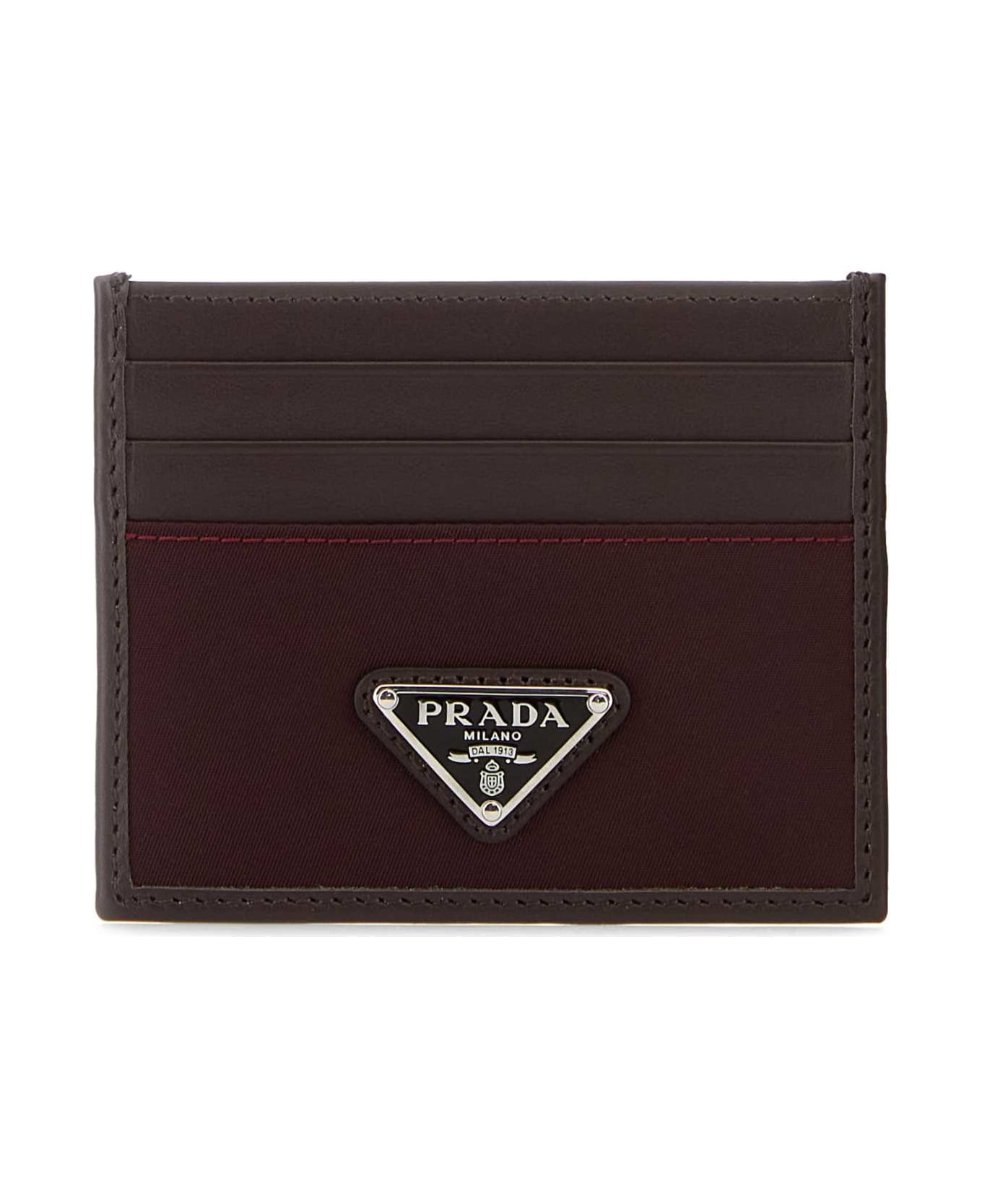 Prada Dark Brown Leather Card Holder - BORDEAUX