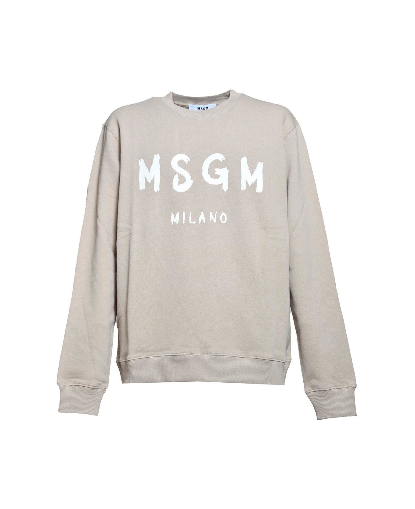 MSGM Logo-printed Crewneck Sweatshirt - Beige