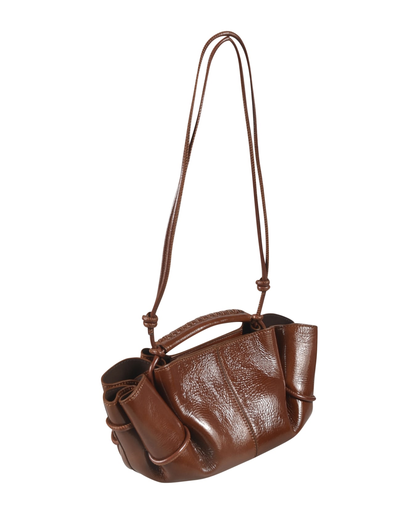 Hereu Arta Mini Crinkled Glossy Shoulder Bag - Cocoa