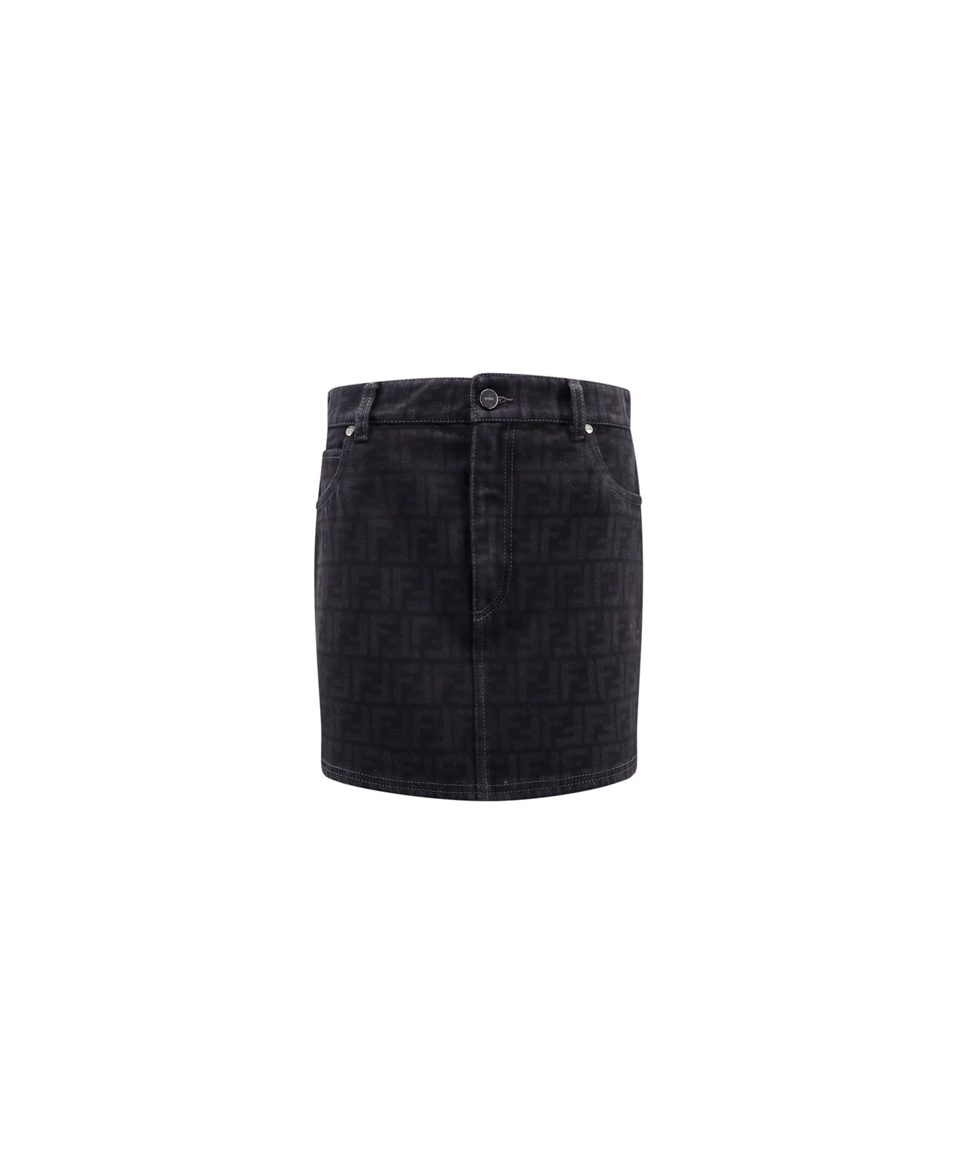 Fendi Ff Denim Miniskirt - Black