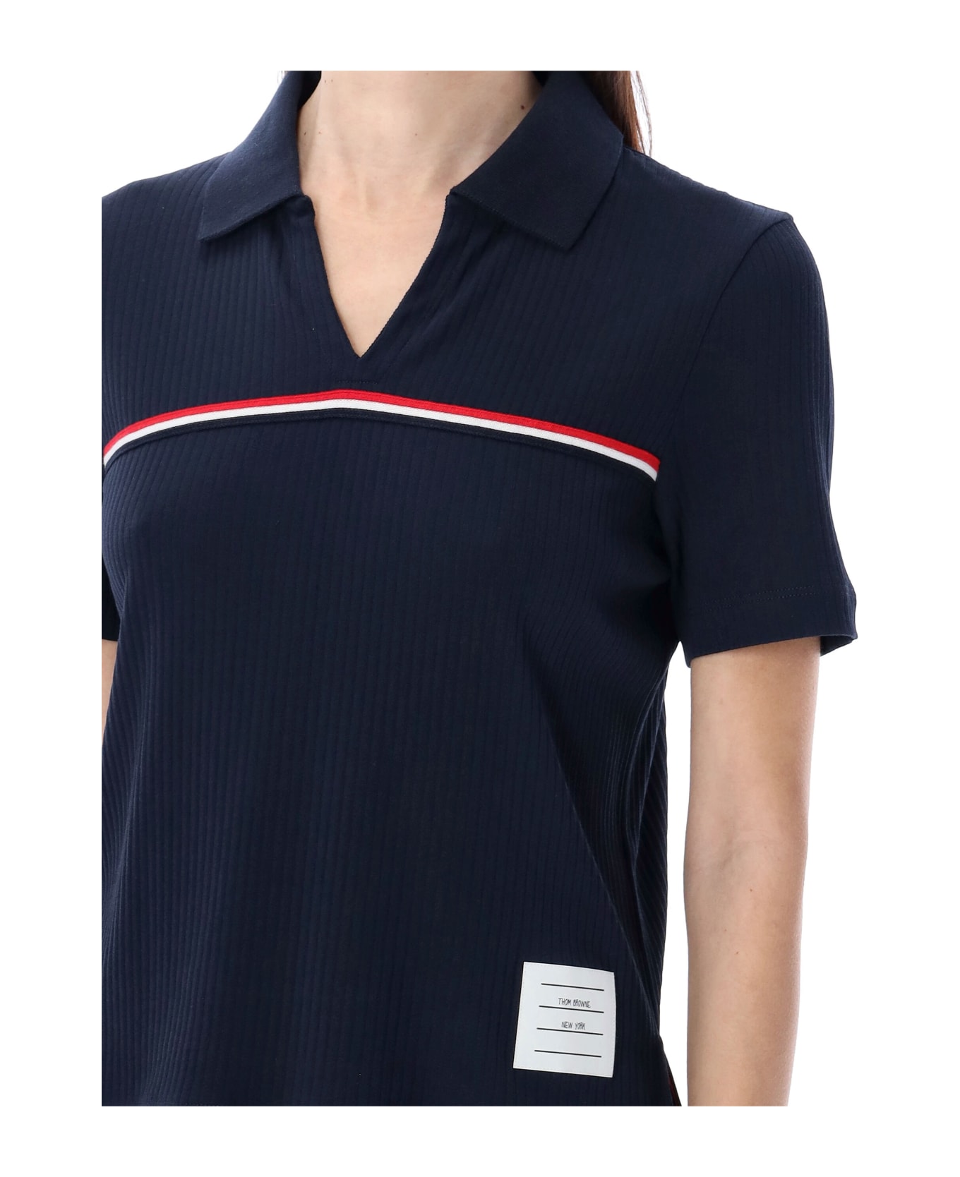 Thom Browne S/s Polo With Web Stripes - NAVY