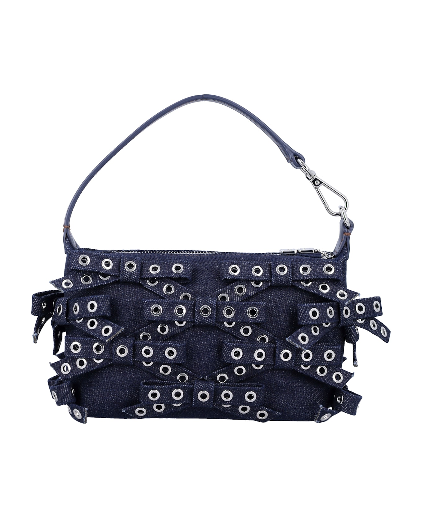 Ganni Denim Small Bow Eyelet Butterfly Pouch Bag | italist