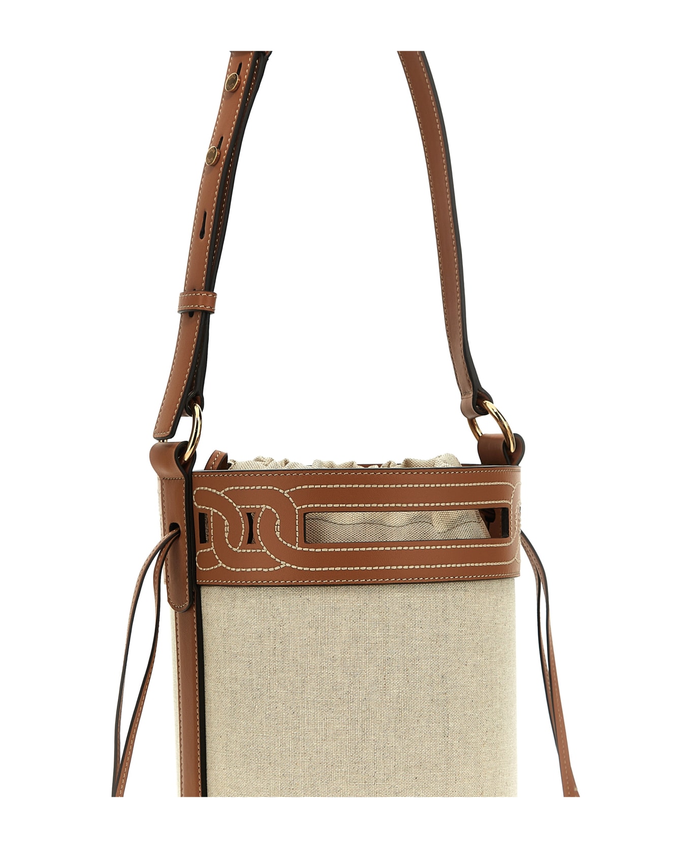 Tod's Leather Canvas Bucket Bag - Brown トートバッグ