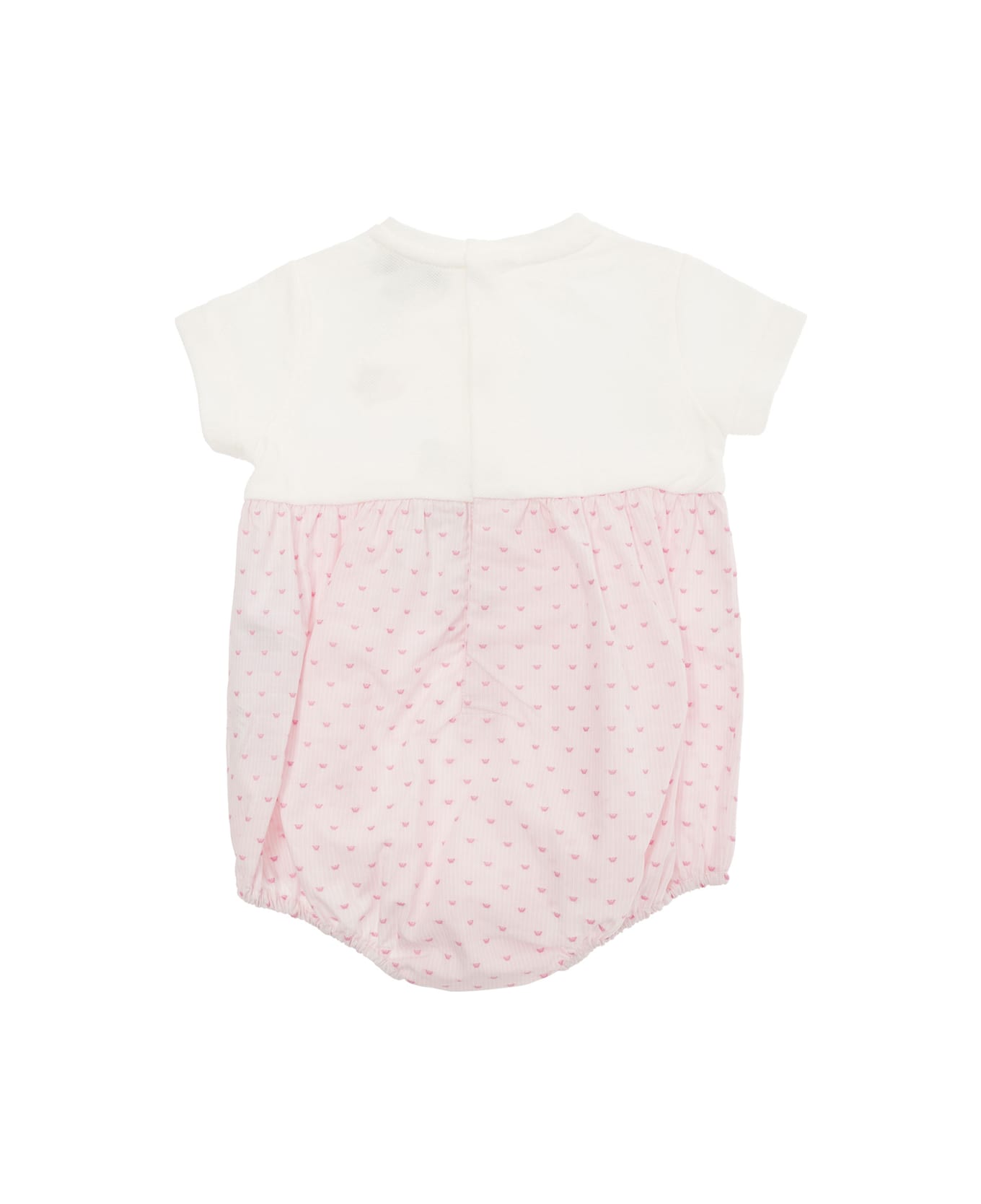 Emporio Armani Pink And White Romper With Logo Print In Cotton Baby - Pink