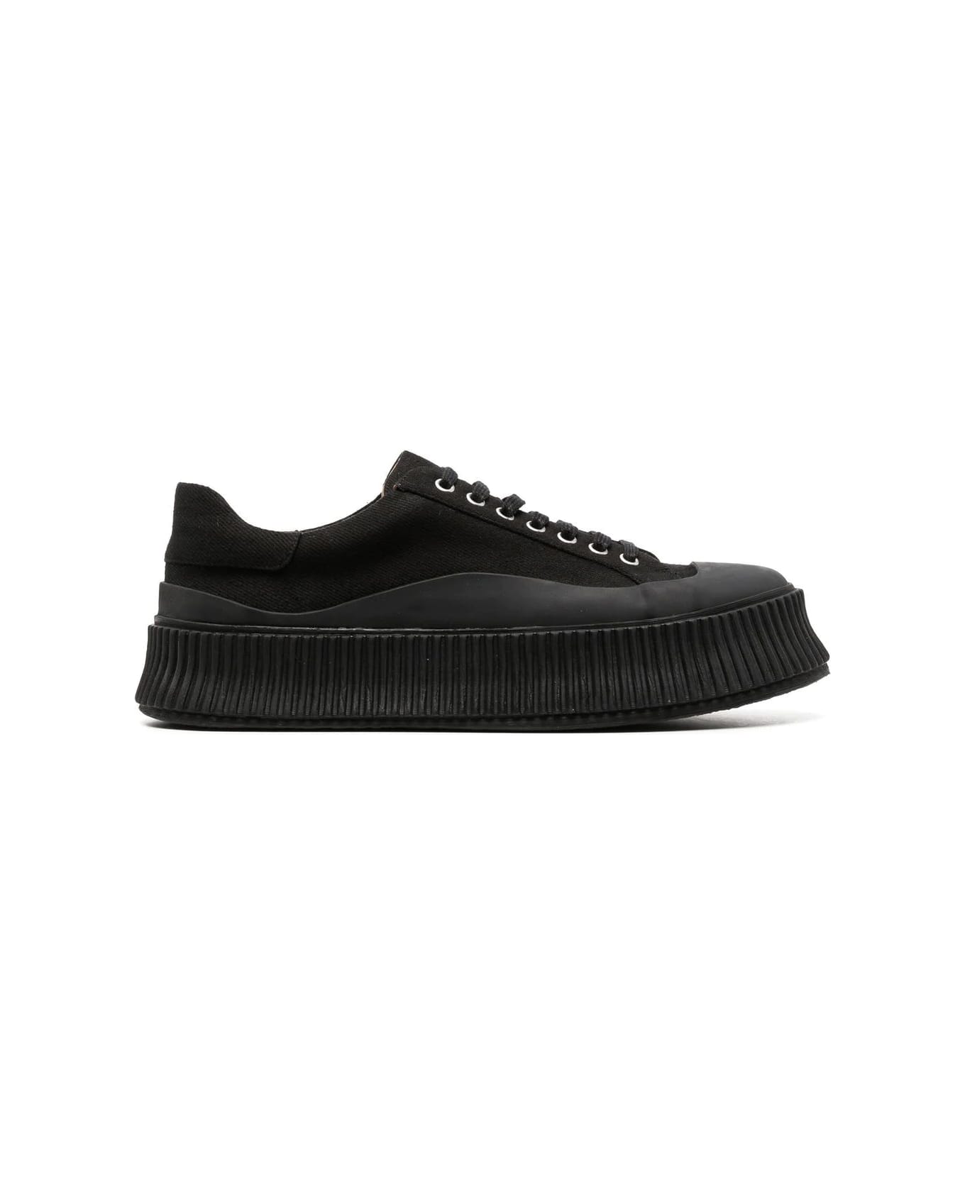 Jil Sander Low Laced Sneakers With Vulcanized Rubber Sole - Black
