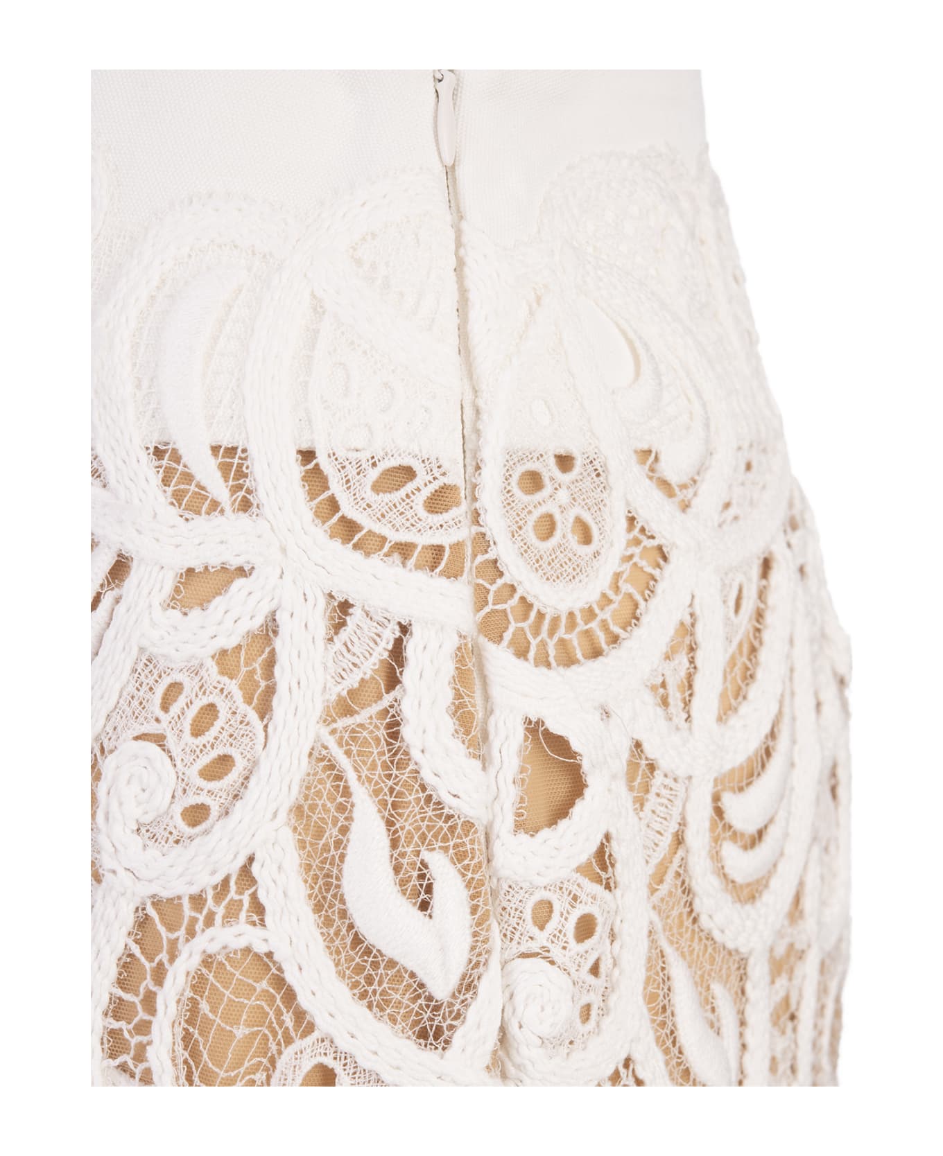 Ermanno Scervino White Embroidered Midi Skirt With Slit - White