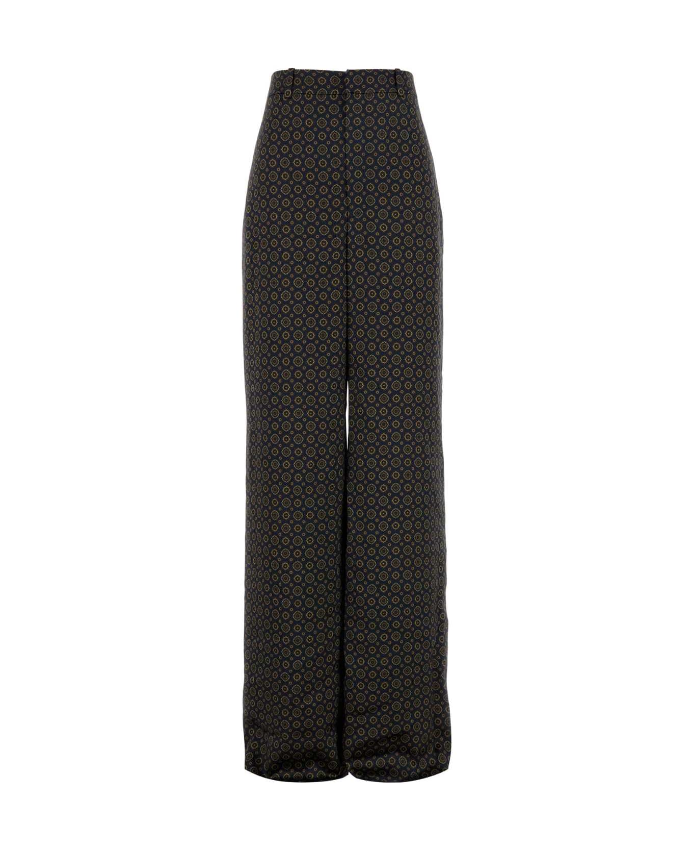 Saint Laurent Pritned Satin Wide-leg Pant - NAVYDARKBROWN