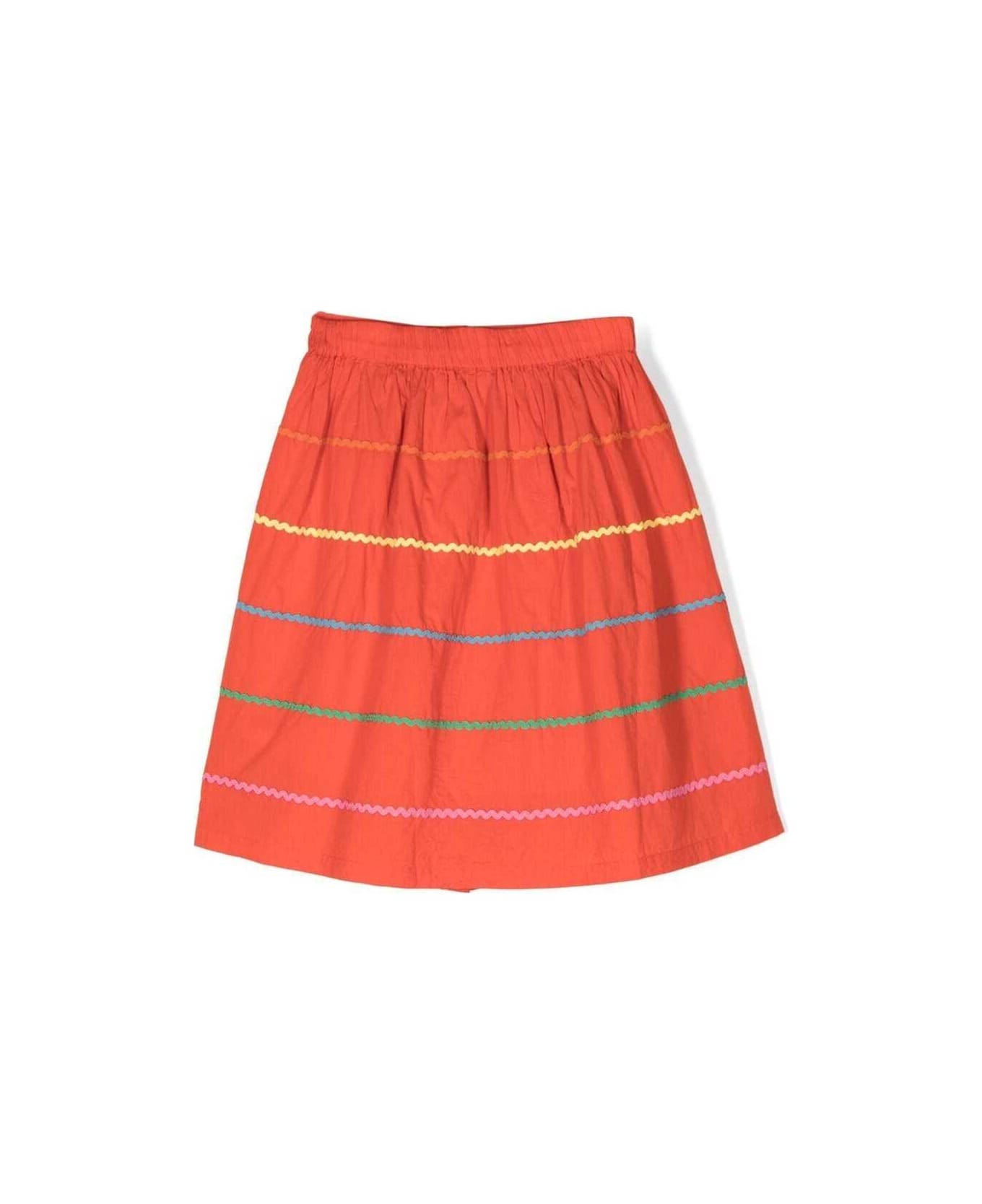 Stella McCartney Kids Buttoned-up Skirt With Graphic Print In Orange Cotton Woman - Red ボトムス