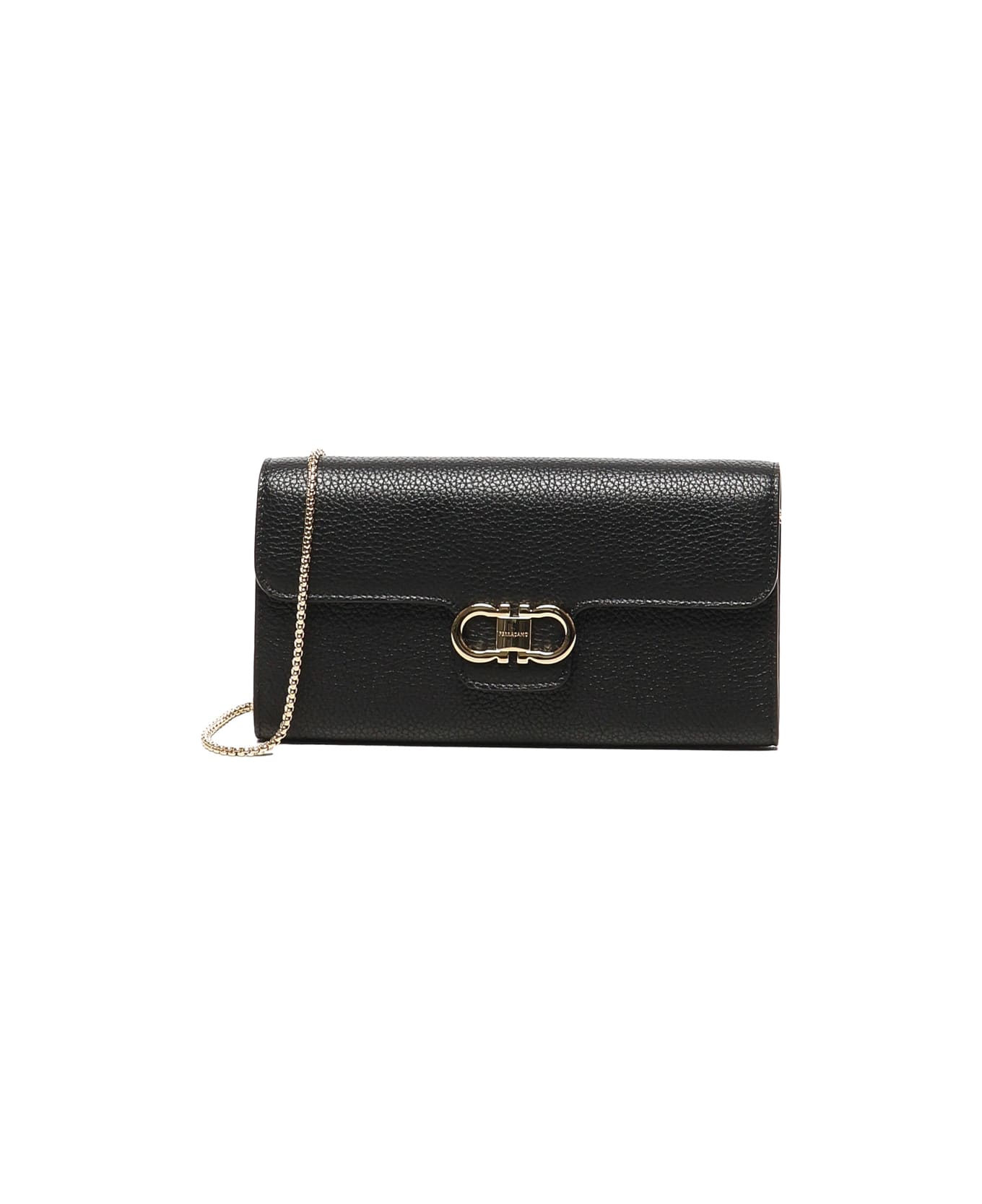 Ferragamo Gancini Wallet With Shoulder Strap - Black