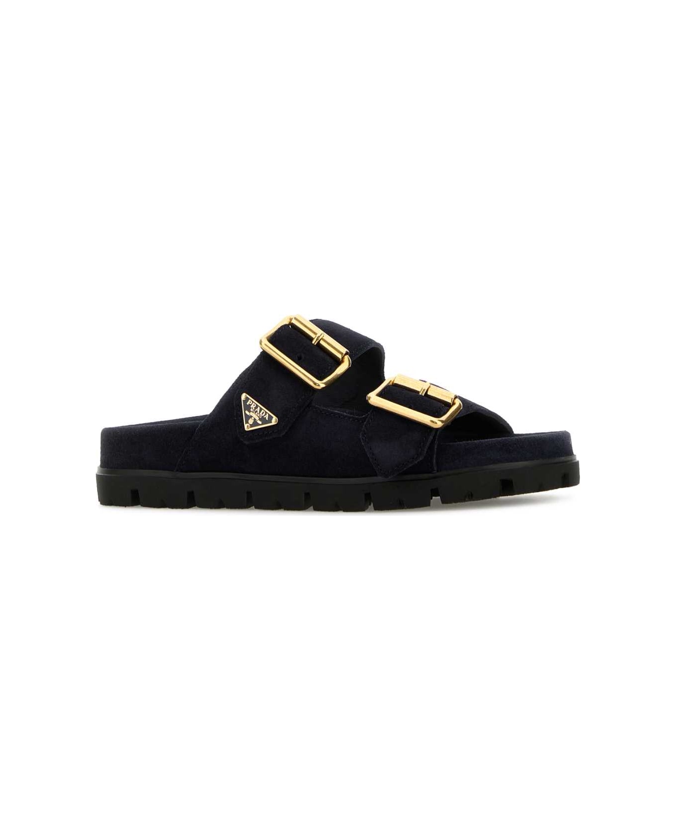 Prada Midnight Blue Suede Slippers - BLEU