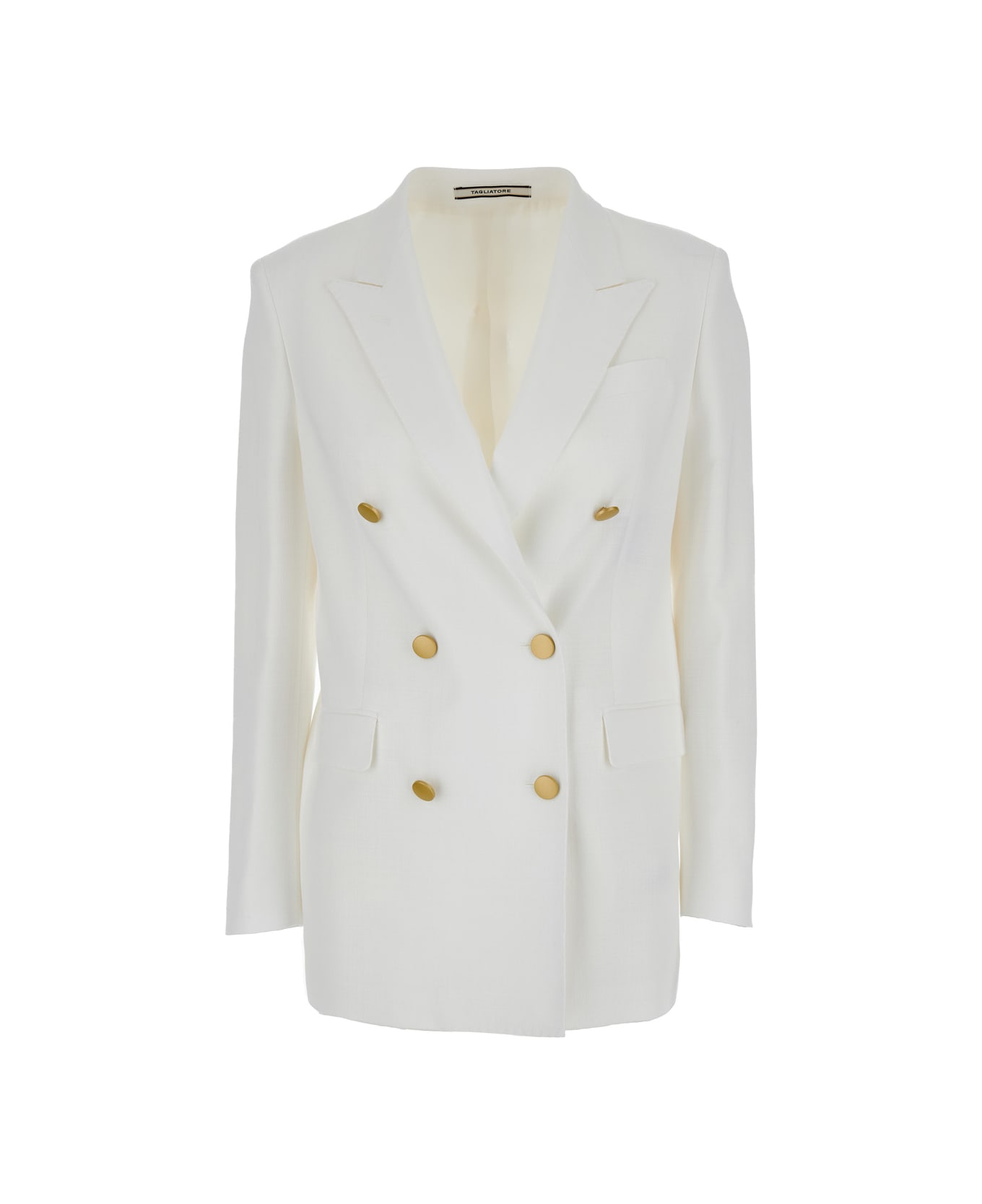 Tagliatore White Double-breasted Blazer With Gold-tone Buttons In Viscose Woman - White コート