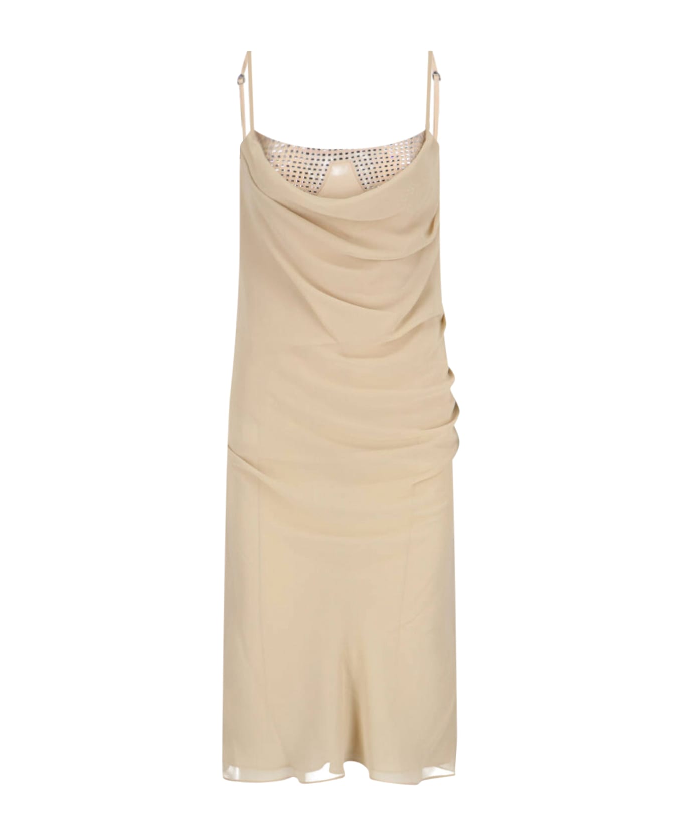 The Attico Midi Dress With Rhinestones - Beige