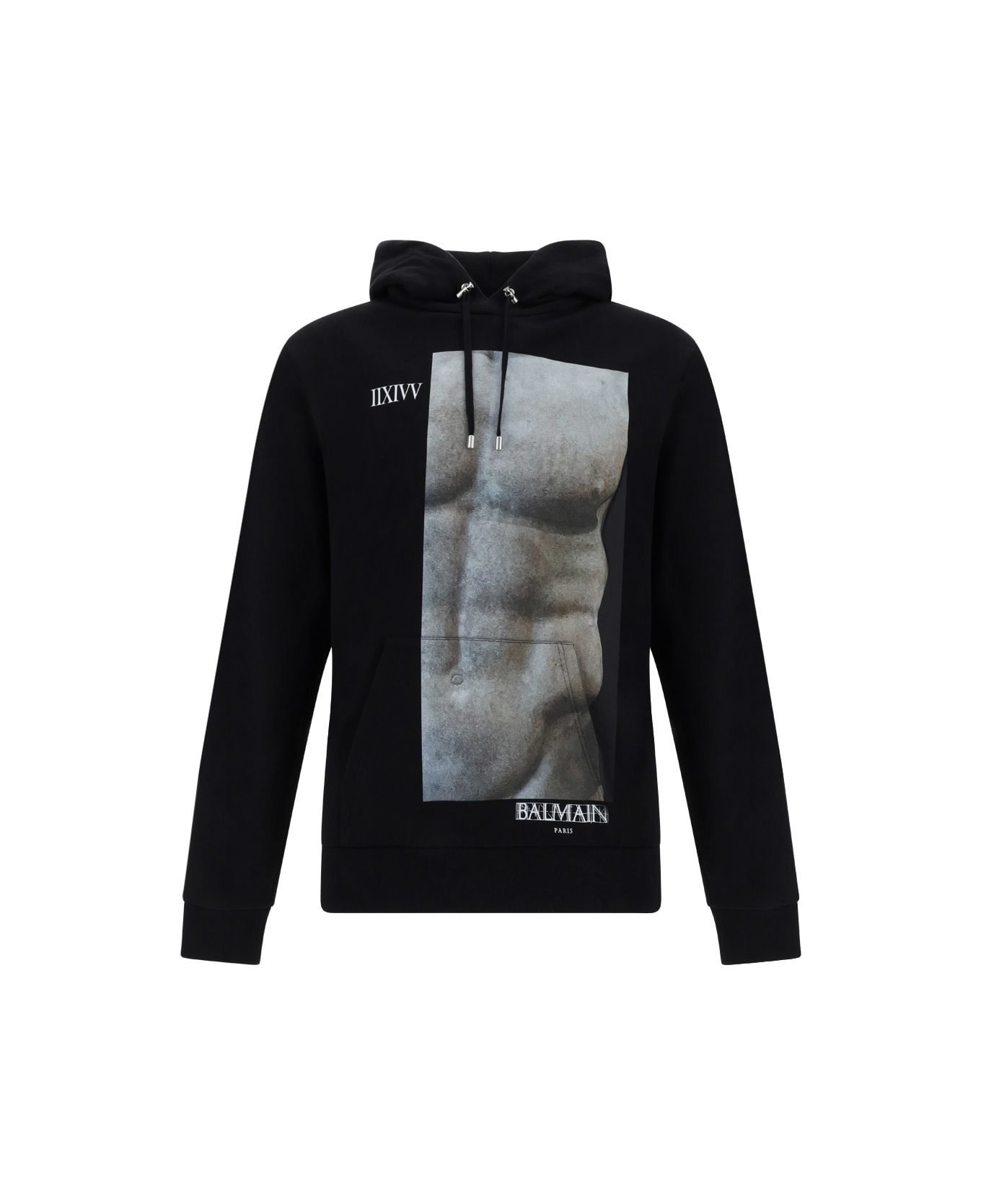 Balmain Cotton Hoodie Sweatshirt - Noir/multi-gris