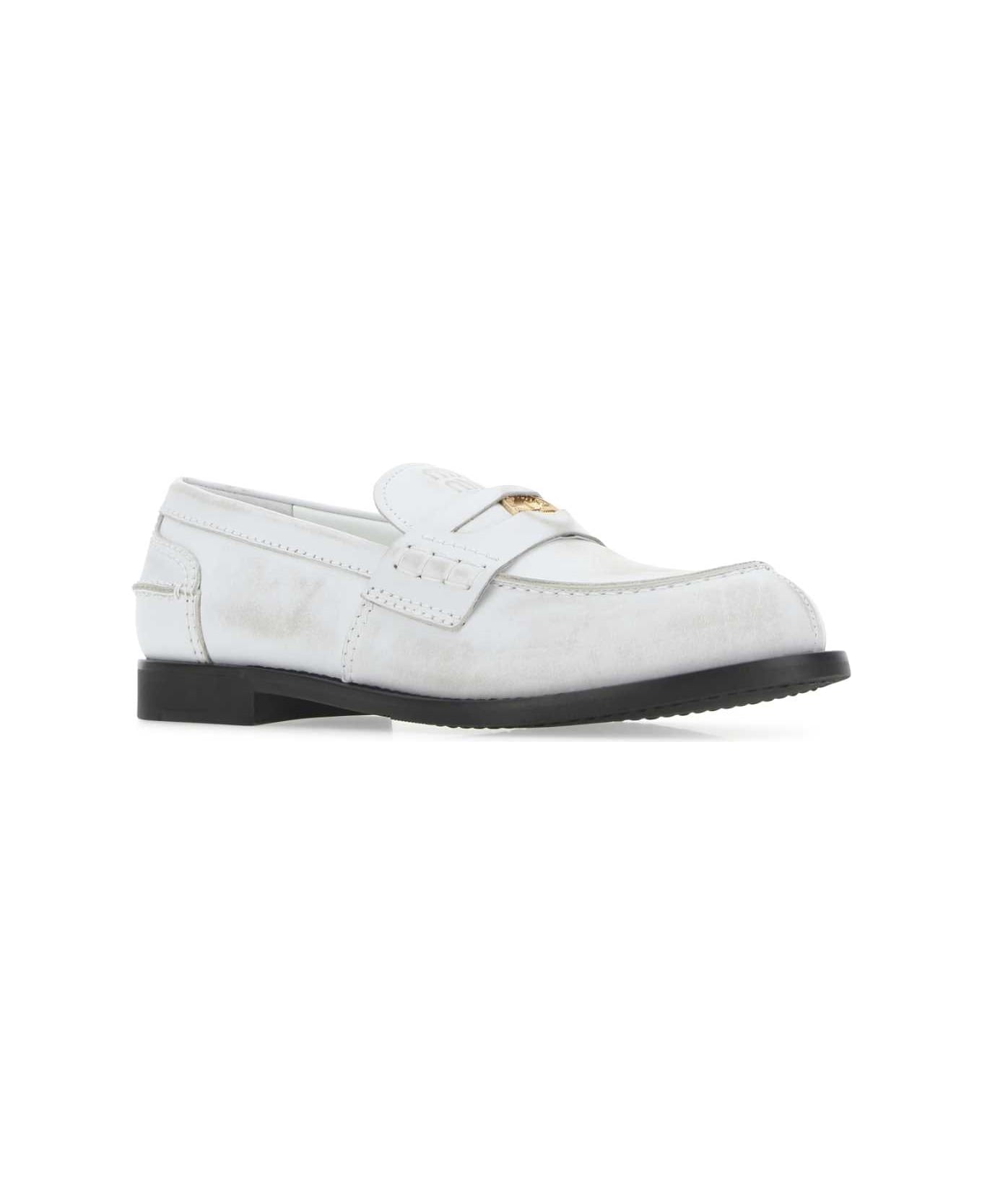 Miu Miu White Leather Loafers - White