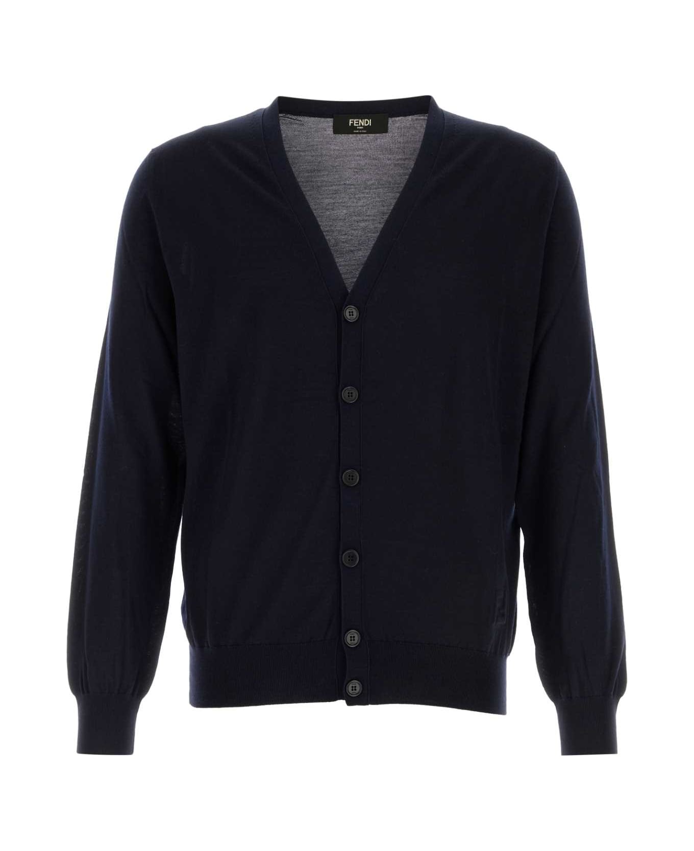 Fendi Midnight Blue Stretch Wool Cardigan - NAVY