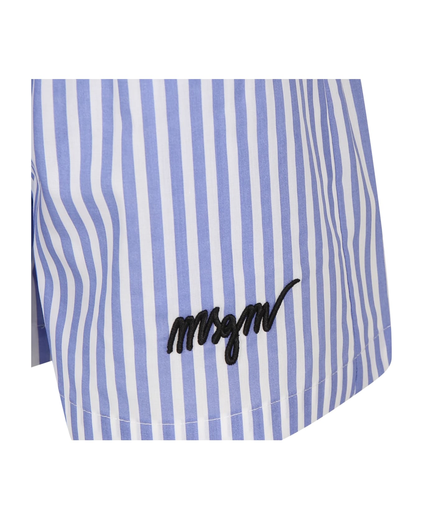 MSGM Blue Shorts For Girl With Flowers Print - Blue