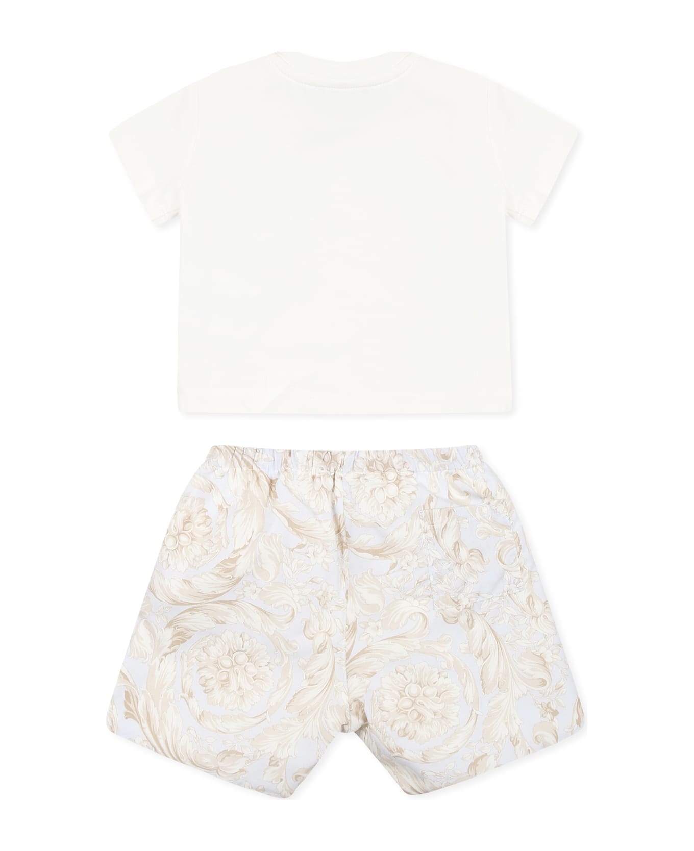 Versace White Suit For Baby Boy Withbarocco Print - White