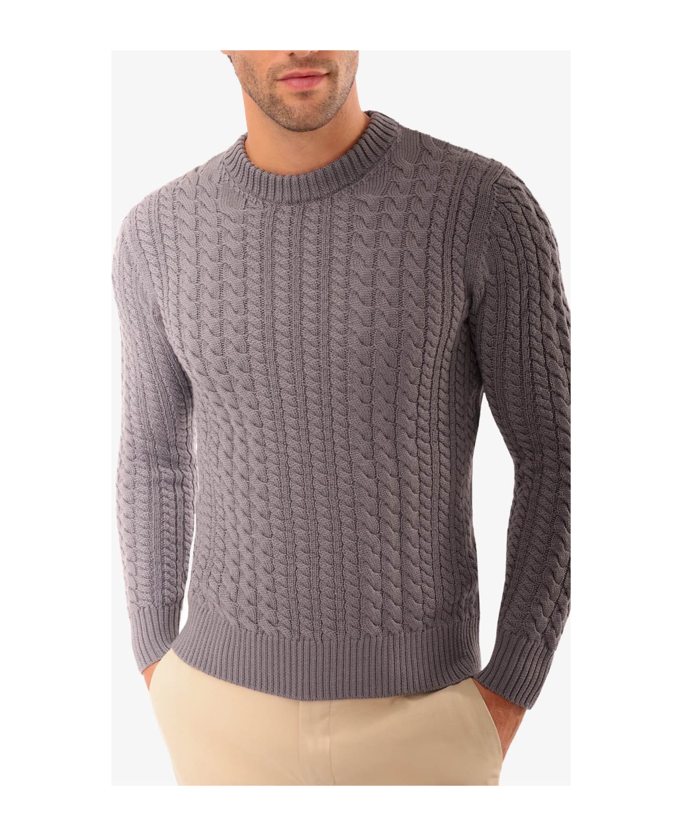 Larusmiani Cable Knit Sweater Col Du Pillon Sweater - LightGray