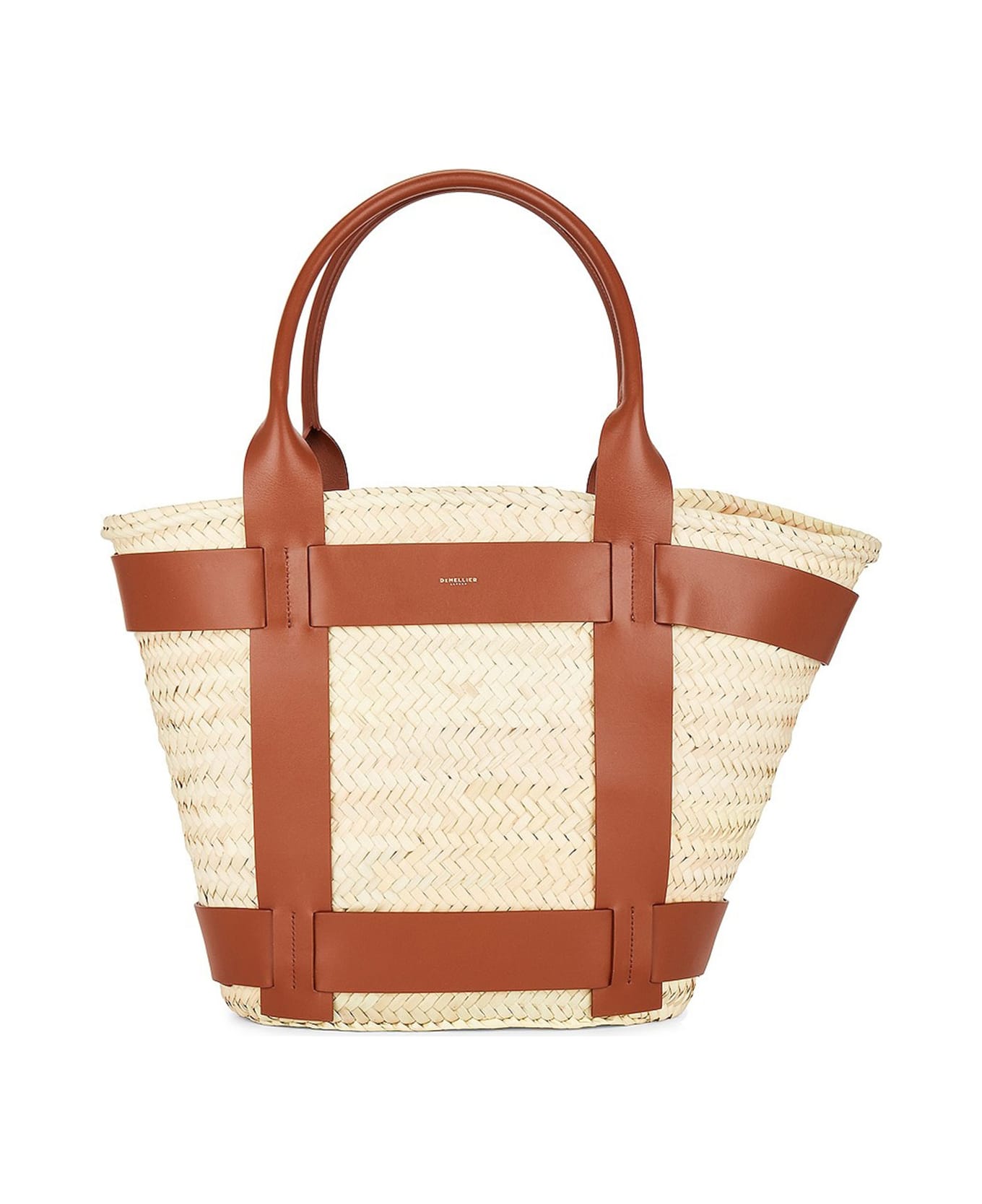 Demellier Maxi Santorini Bag In Raffia And Leather - NATURAL TAN