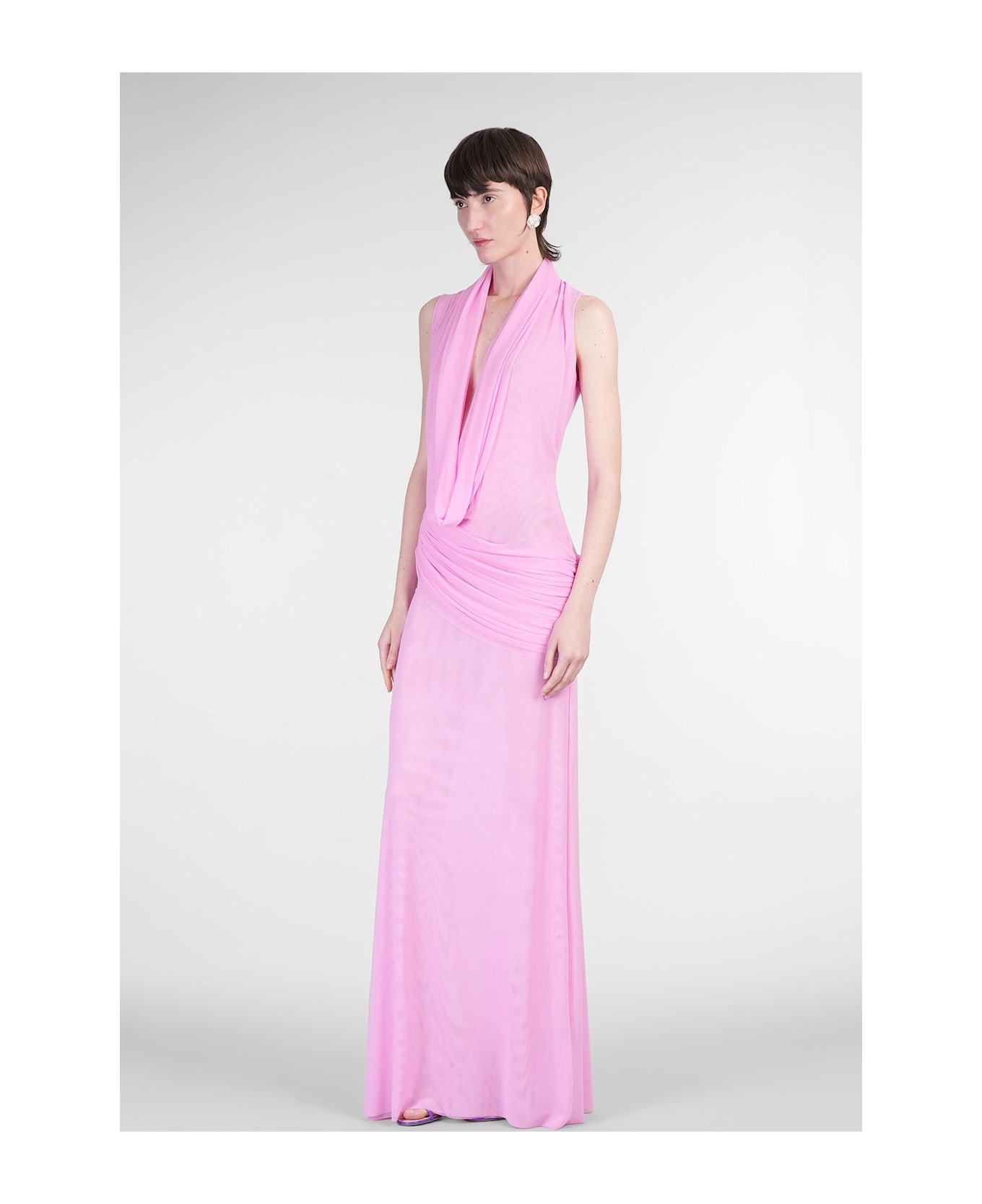 David Koma Long Dress In Rose-pink Polyamide - rose-pink