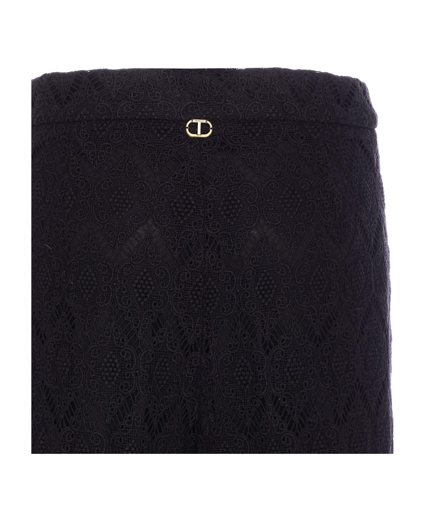 TwinSet Wide Leg Macrame
 Pants - Black