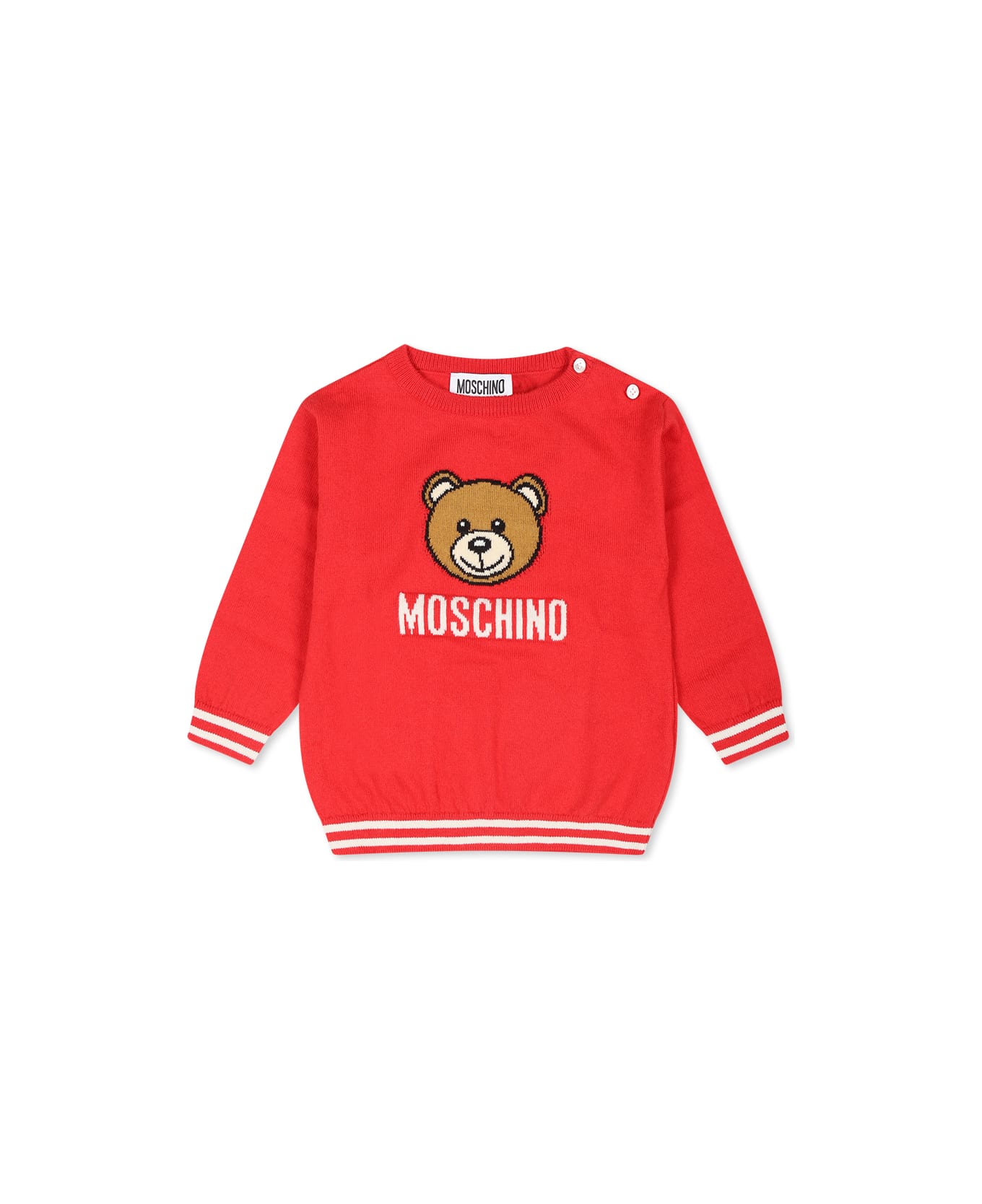 Moschino Red Sweater For Babykids With Teddy Bear - Red
