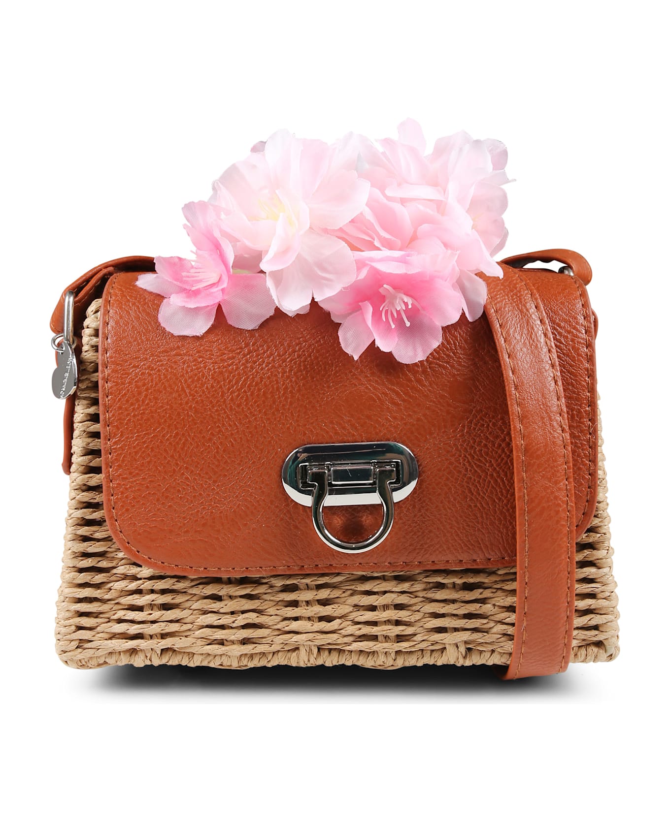 Monnalisa Brown Bag For Girl With Peach Blossoms - Brown