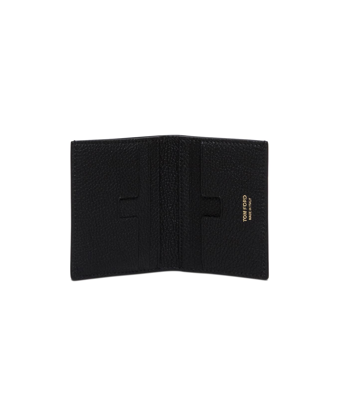 Tom Ford Black Card Holder With Embossed Logo Lettering On The Front In Grained Leather Man - Black