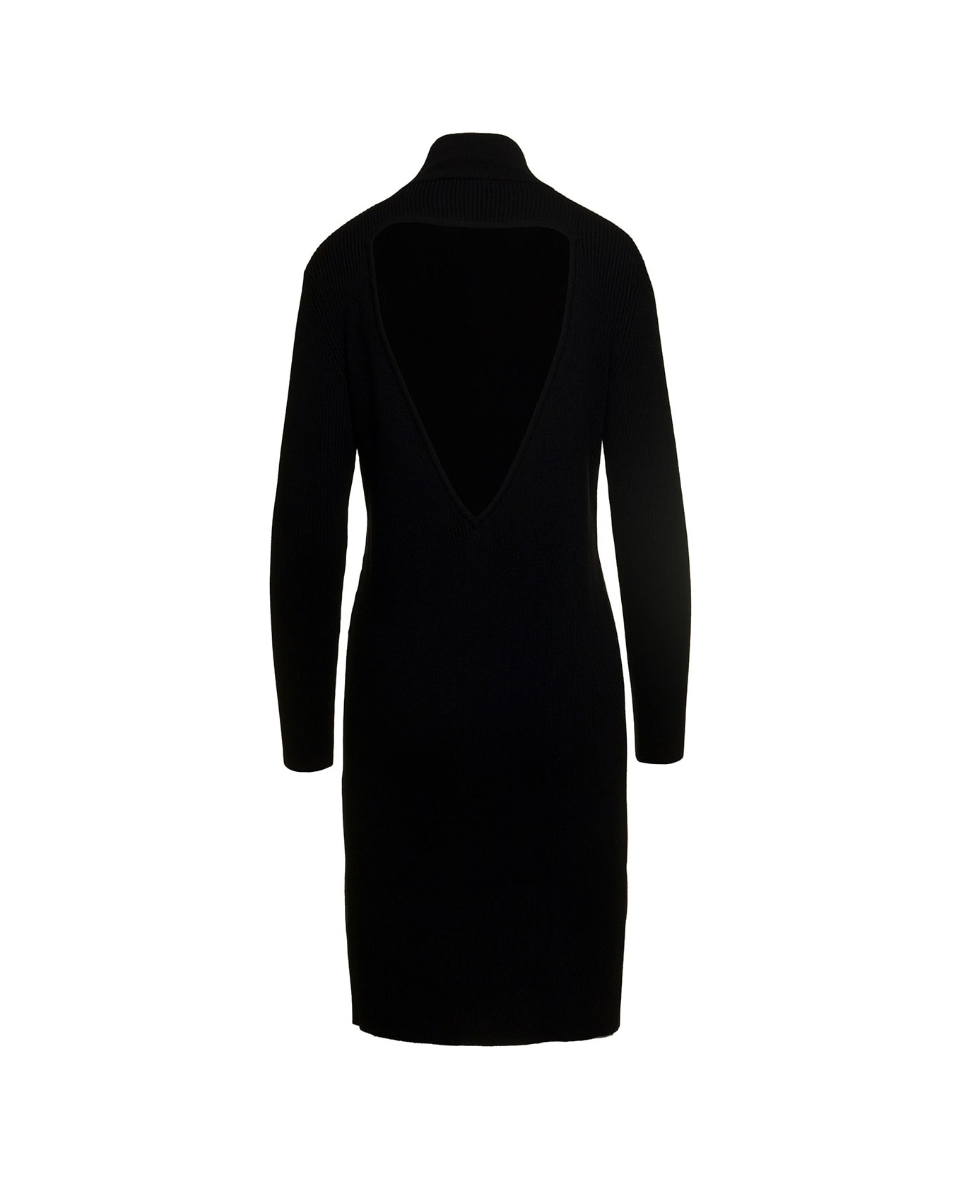 Bottega Veneta Mini Knit Dress Long Sleeves Tringle Back Cutout - Black