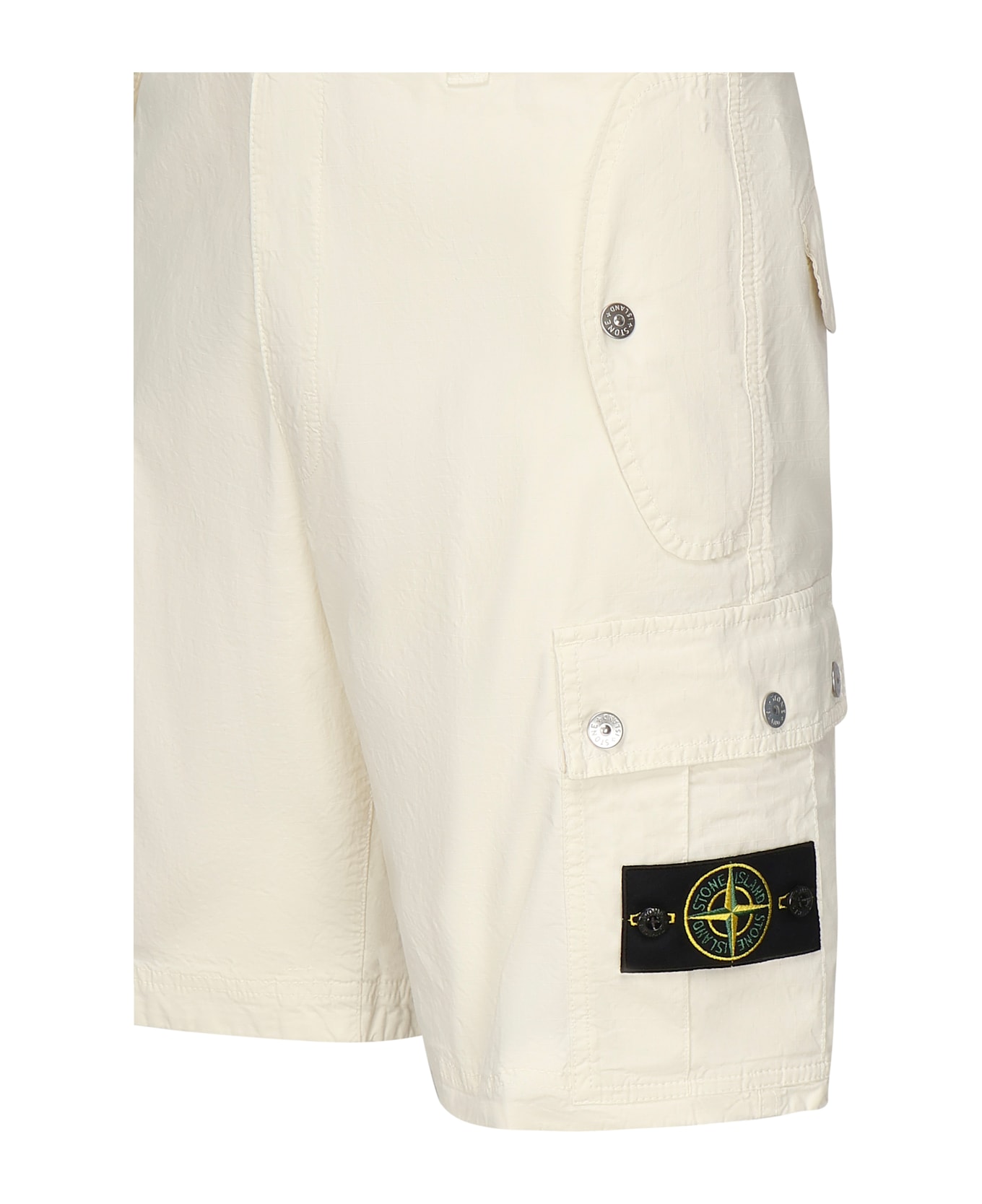 Stone Island Cargo Bermuda With Logo Patch - White