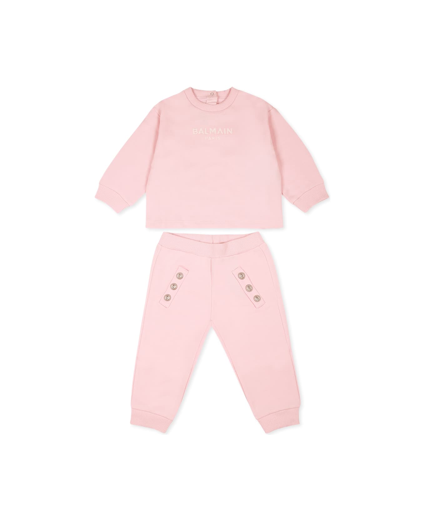 Balmain Pink Suit For Baby Girl With Logo - Pink