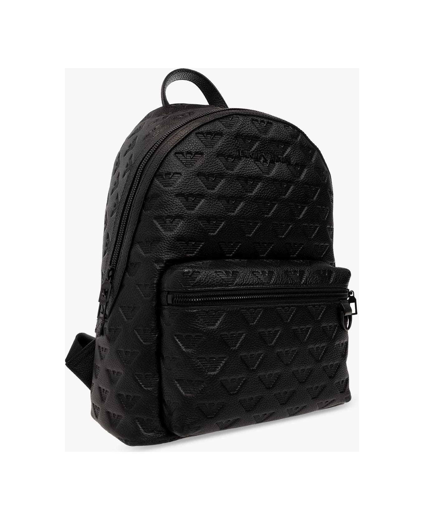 Emporio Armani Embossed Leather Backpack - Black