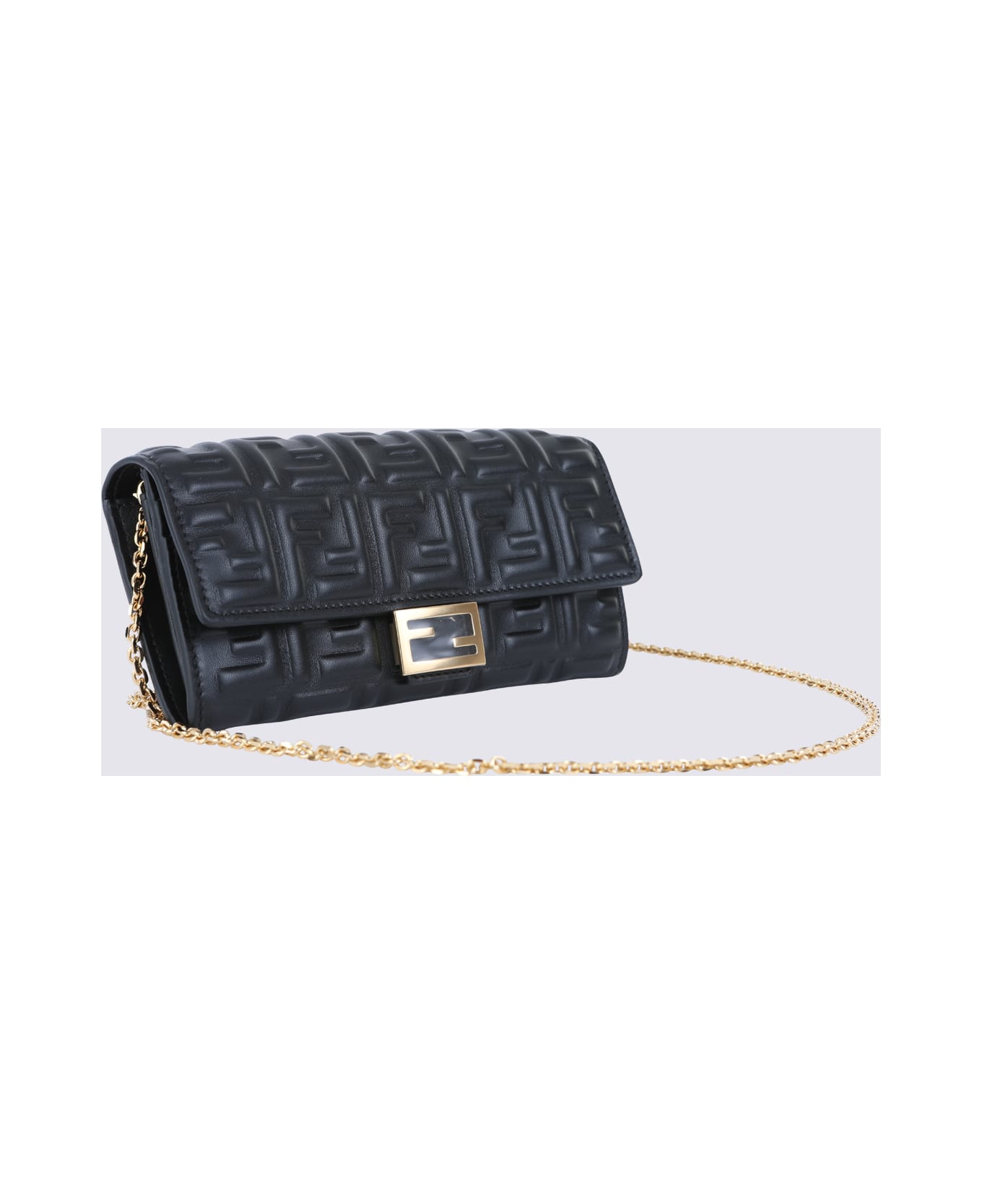 Fendi Black Leather Baguette Wallet - NERO+ORO SOFT