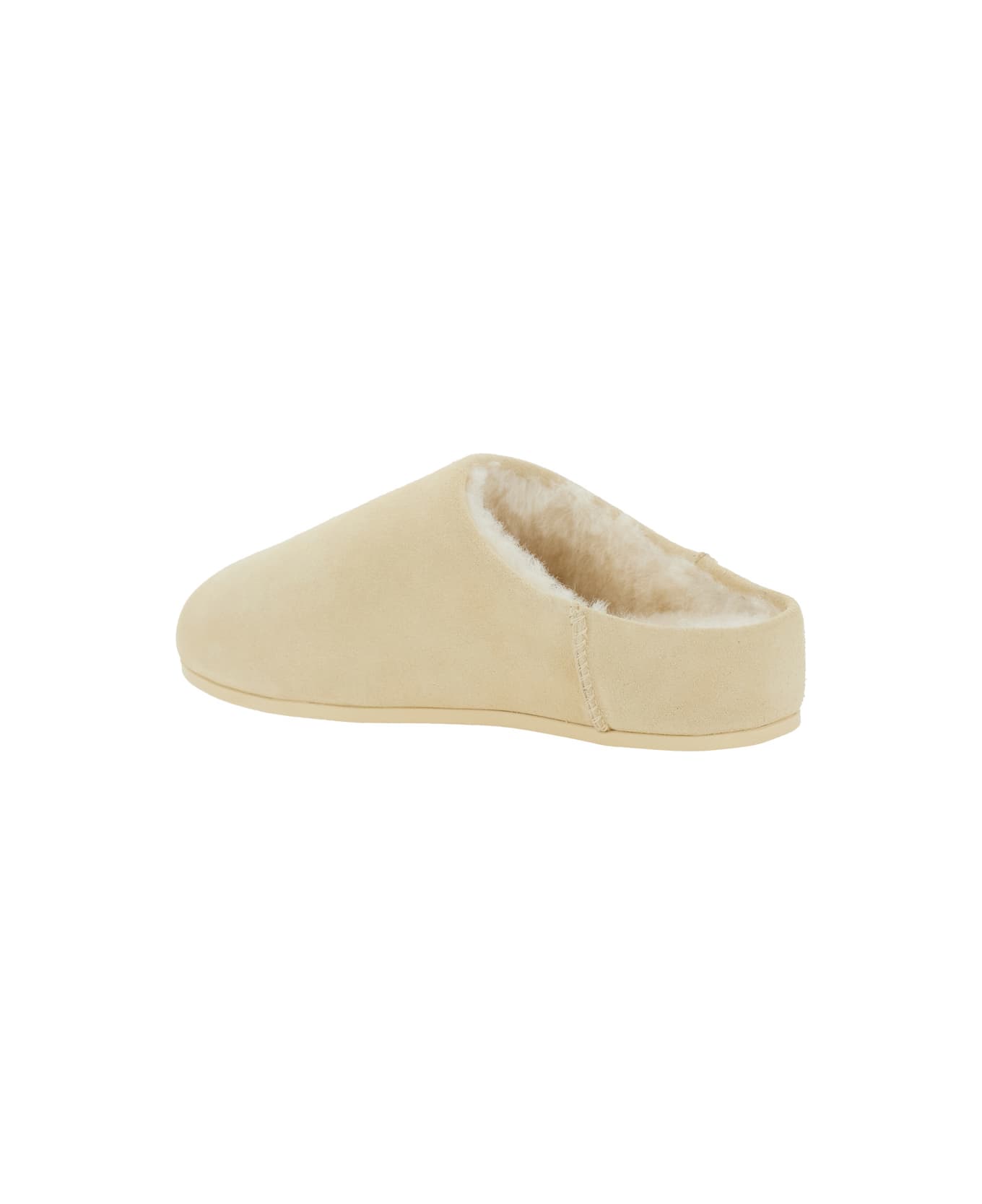 UGG 'elea' Beige Mules With Logo Lettering On The Side And Shearling Lining In Suede Woman - Beige