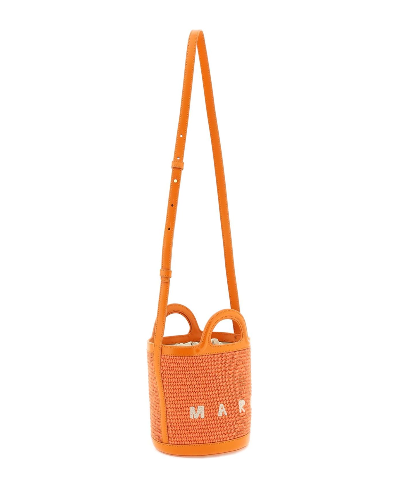 Marni Orange Tropicalia Mini Bag In Leather And Raffia - Arancione