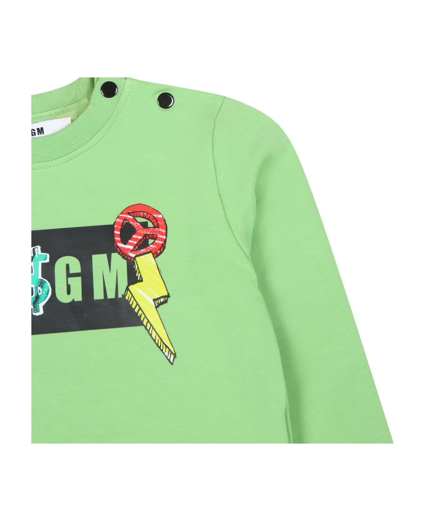 MSGM Green Sweatshirt For Baby Boy With Logo And Print - Green