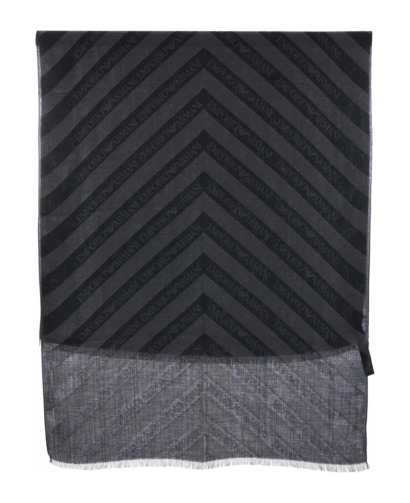 Emporio Armani Chevron-jacquard Frayed-edge Scarf - Nero/grigio scuro